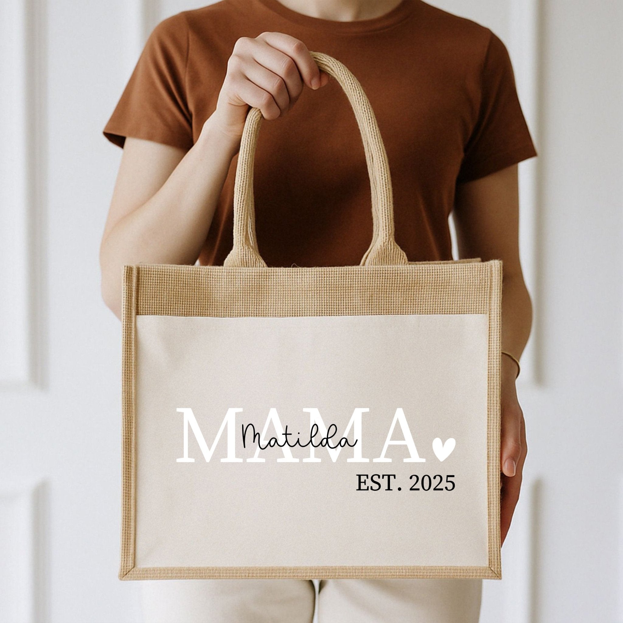 Jutetasche mit Stoffbesatz - Mama est. - wunderwunsch