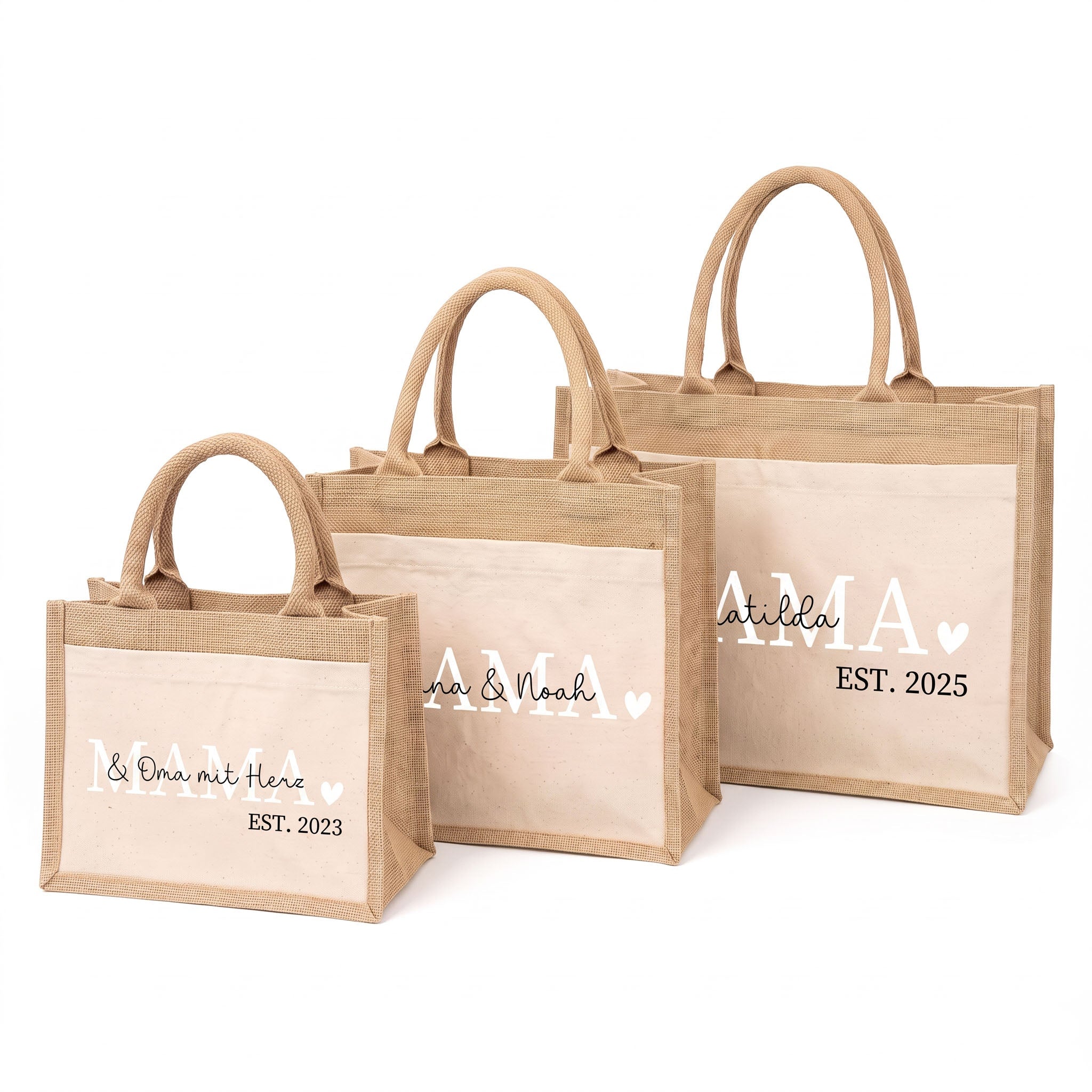 Jutetasche mit Stoffbesatz - Mama est. - wunderwunsch
