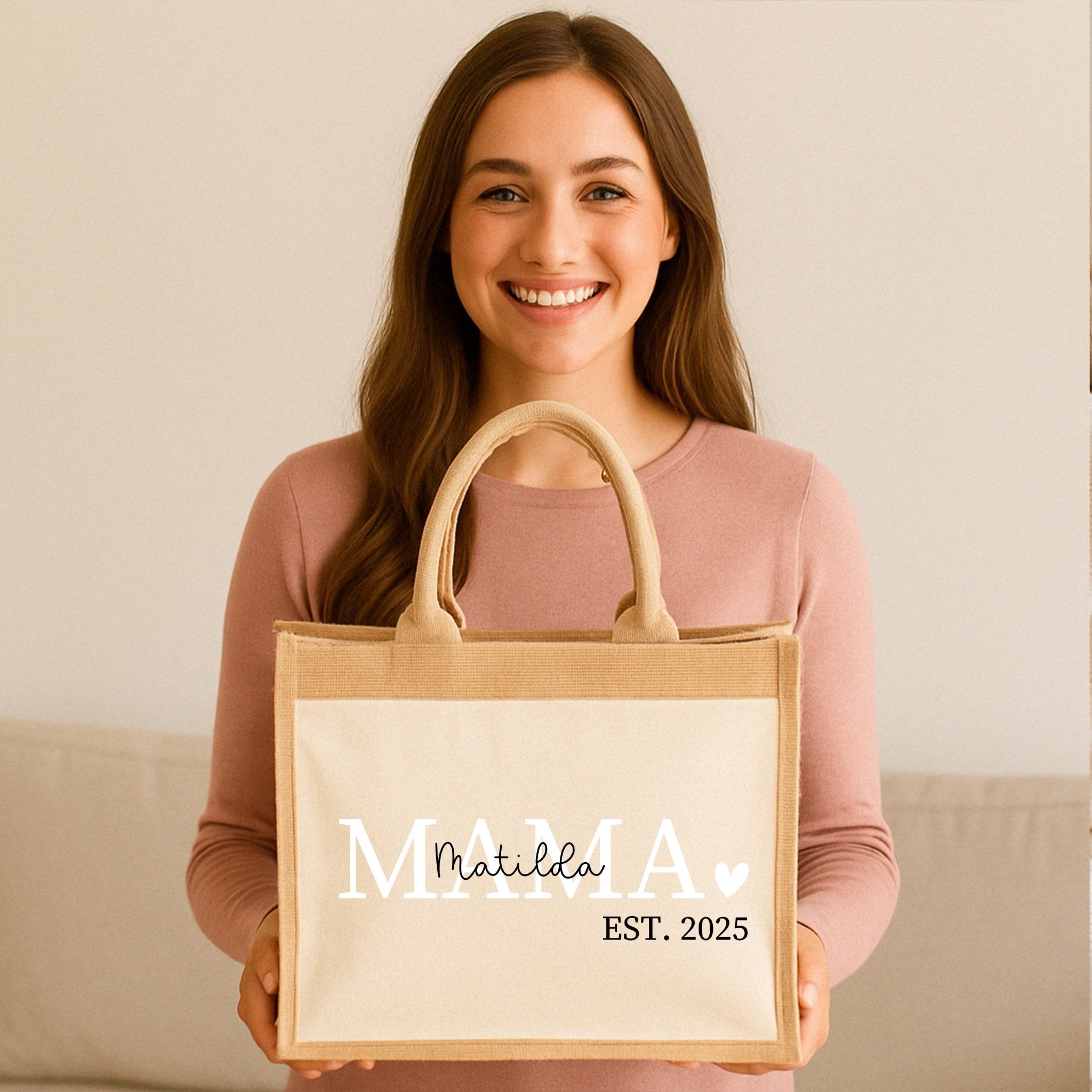 Jutetasche mit Stoffbesatz - Mama est. - wunderwunsch