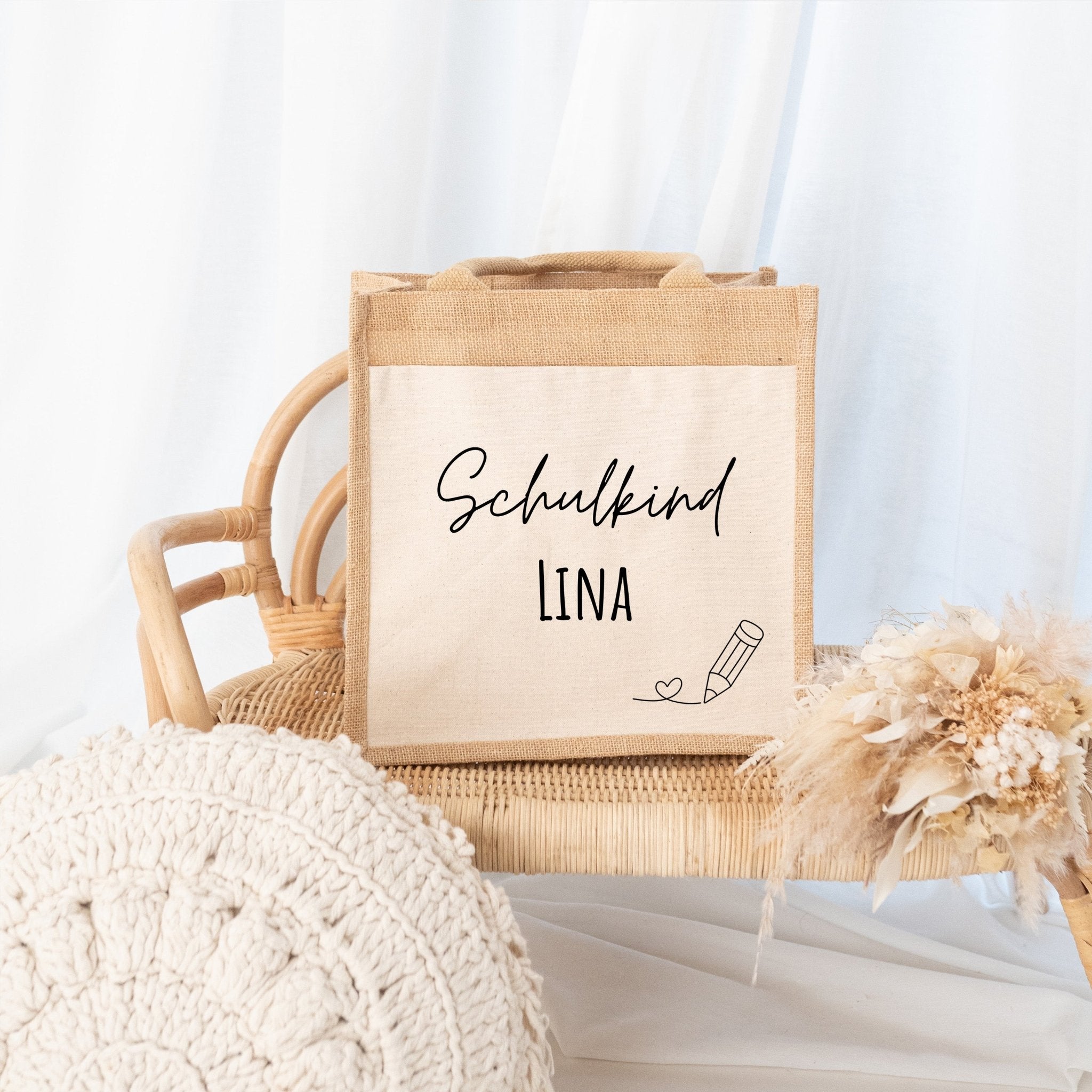 Jutetasche mit Stoffbesatz - Schulkind - wunderwunsch