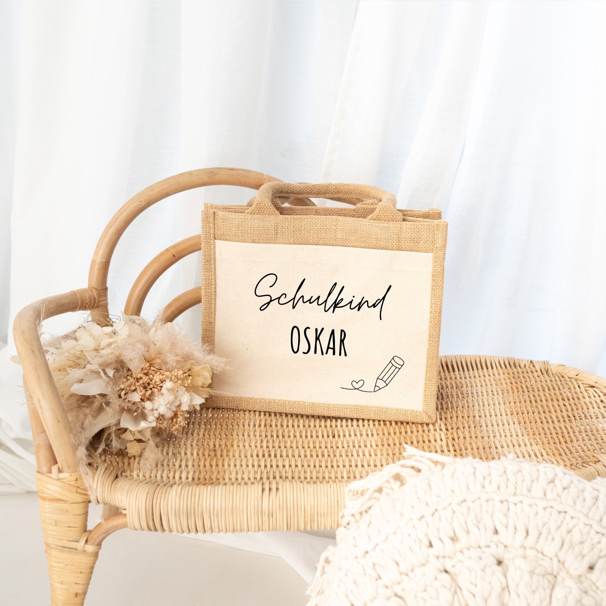 Jutetasche mit Stoffbesatz - Schulkind - wunderwunsch