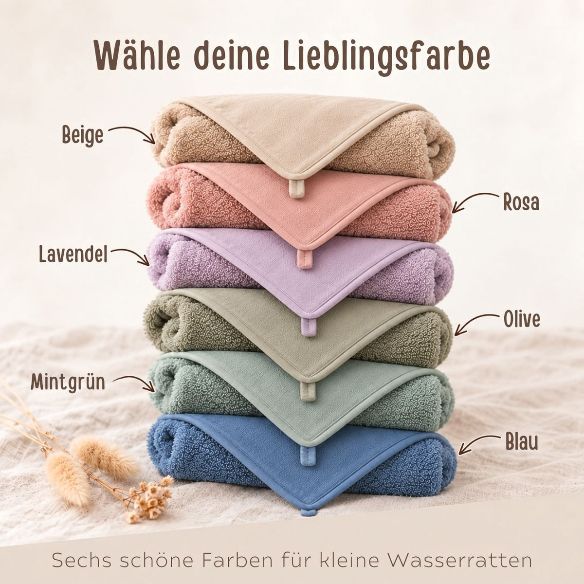 Kapuzenhandtuch aus Baumwolle personalisiert - Tier (geschwungene Schrift) - wunderwunsch