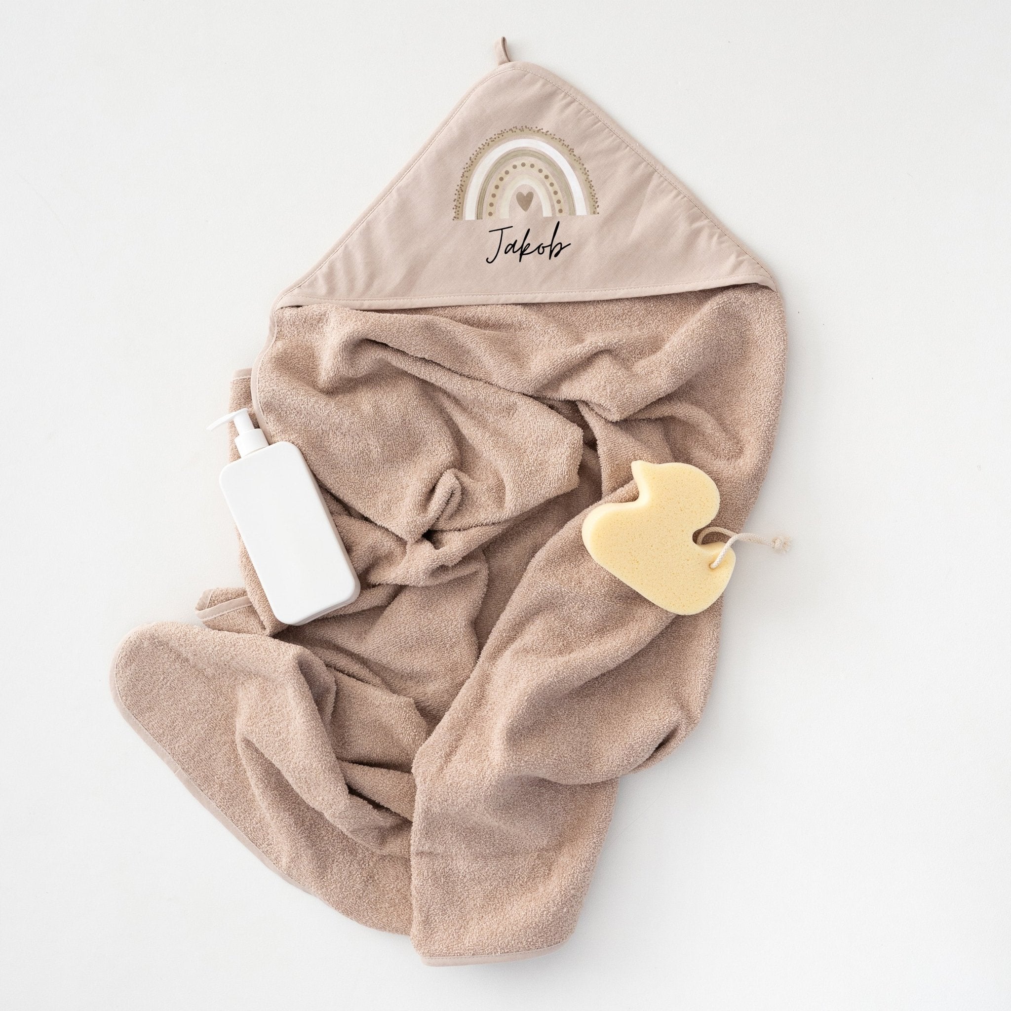 Kapuzenhandtuch Baumwolle "Regenbogen" personalisiert - wunderwunsch