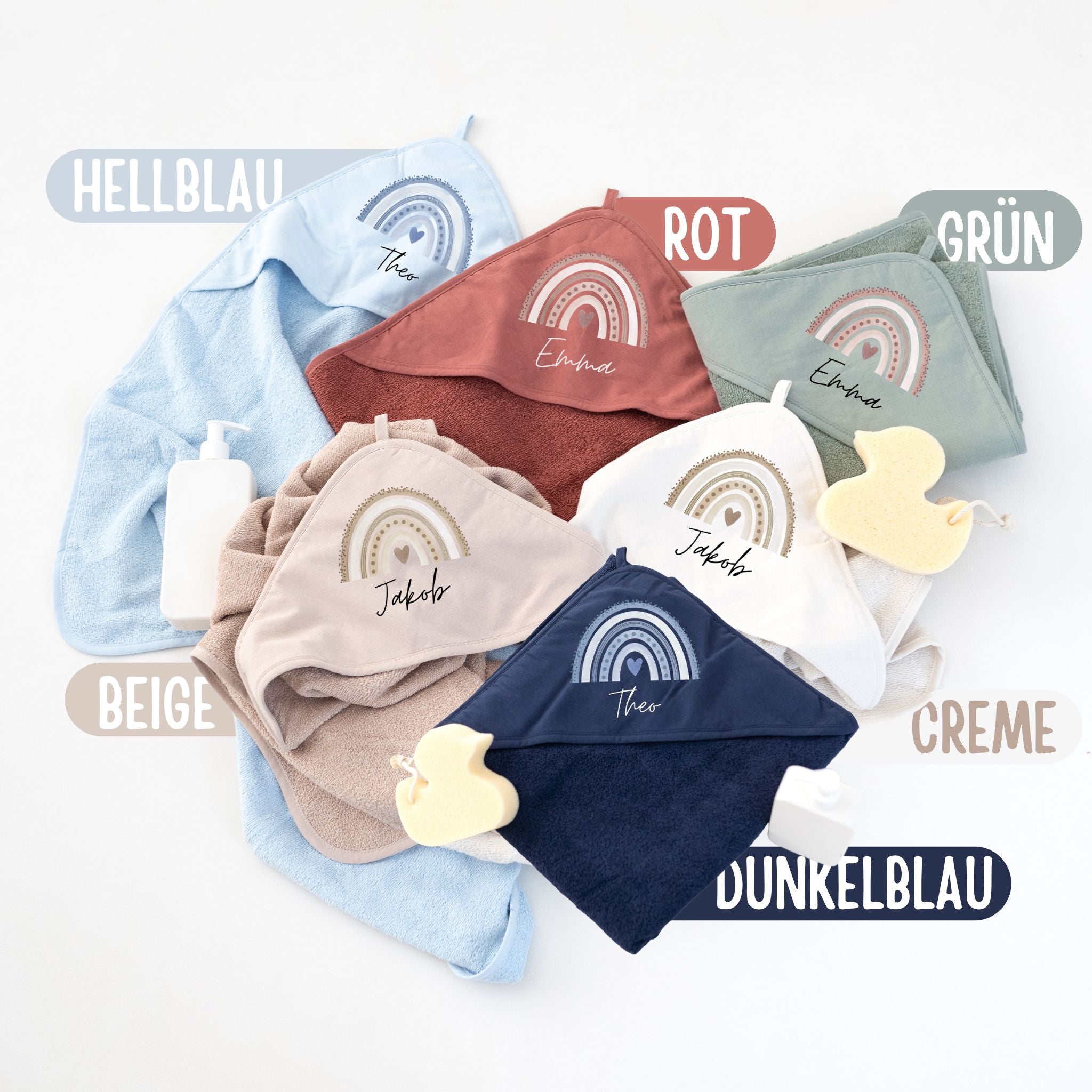 Kapuzenhandtuch Baumwolle "Regenbogen" personalisiert - wunderwunsch