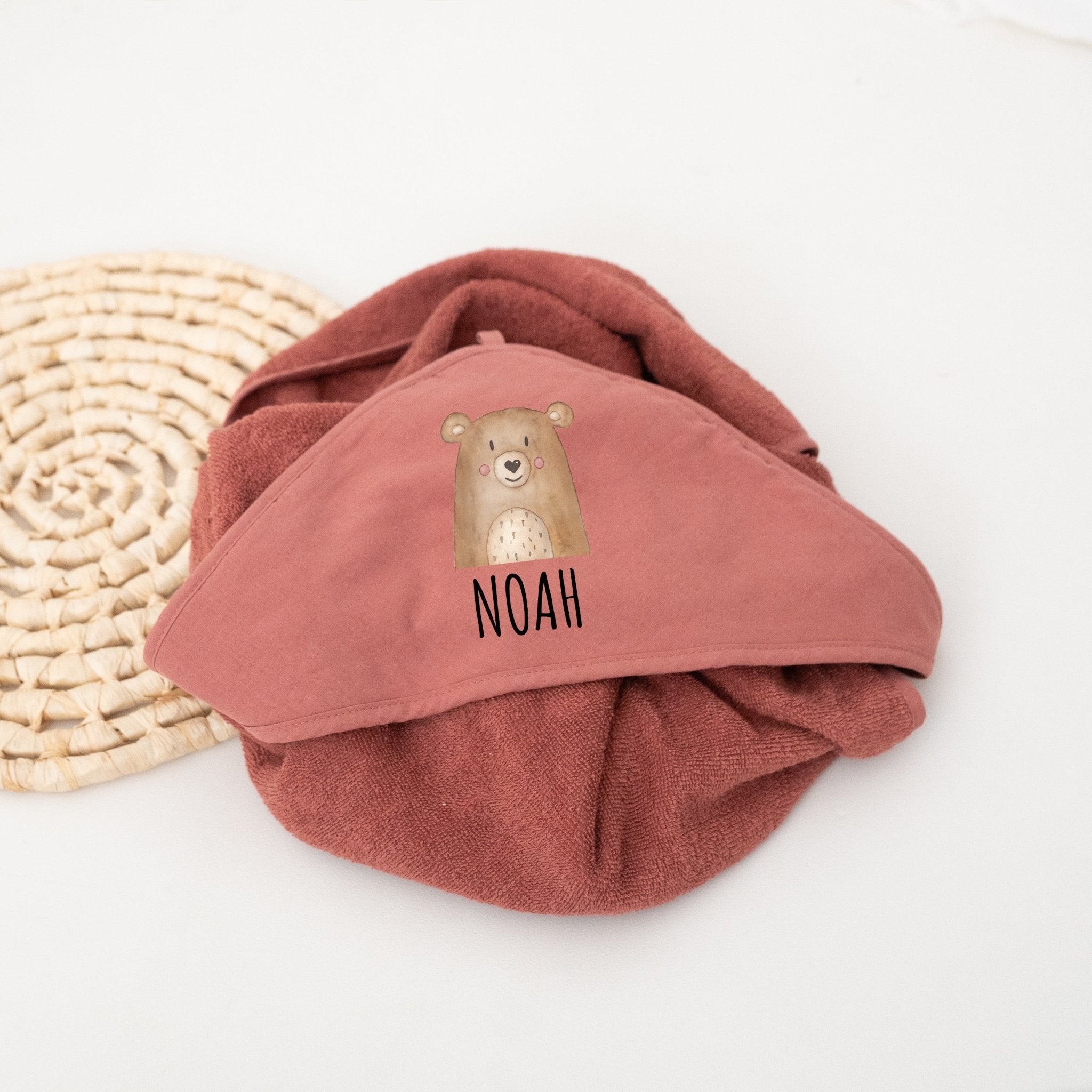 Kapuzenhandtuch Baumwolle "Tier" (gerade Schrift) personalisiert - wunderwunsch