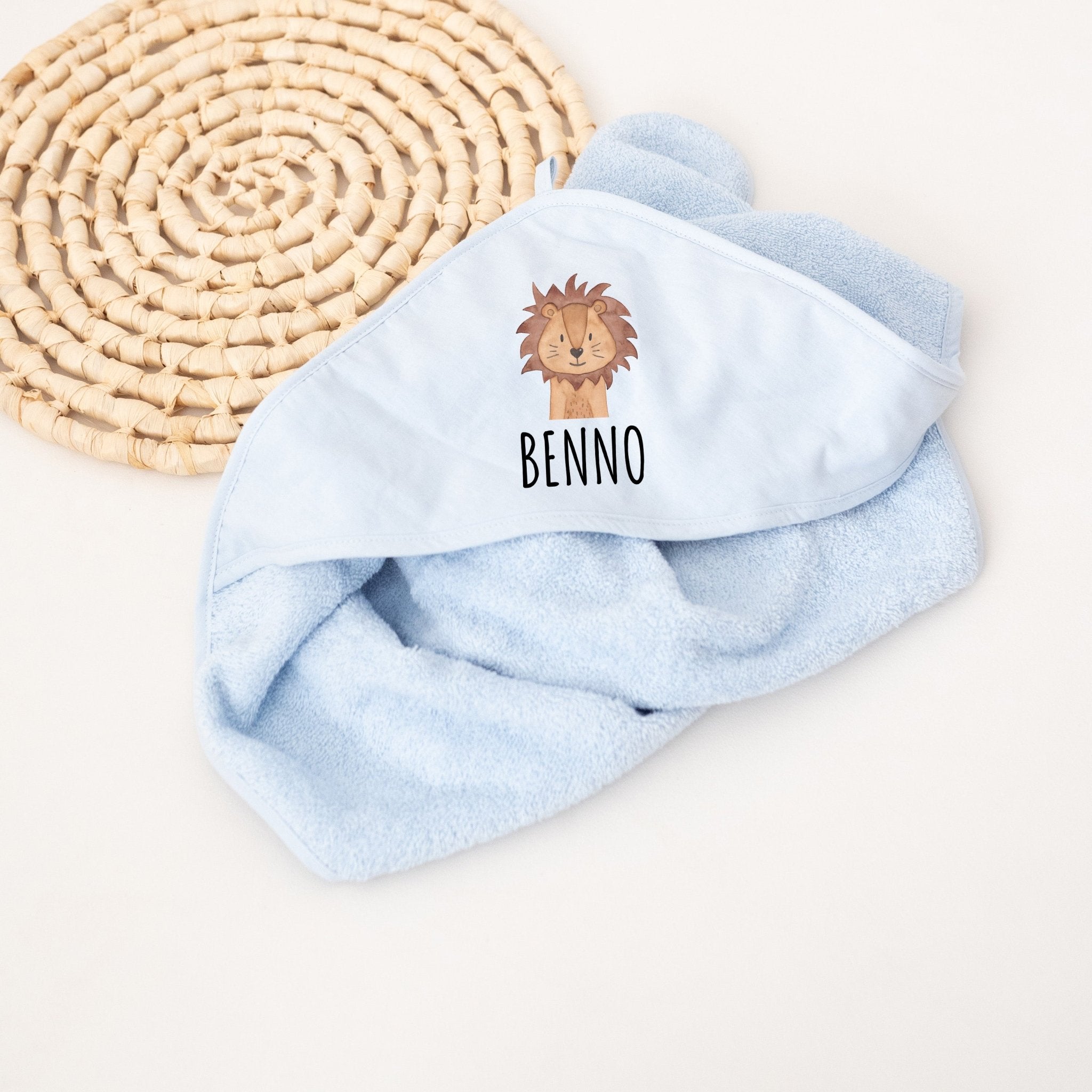 Kapuzenhandtuch Baumwolle "Tier" (gerade Schrift) personalisiert - wunderwunsch