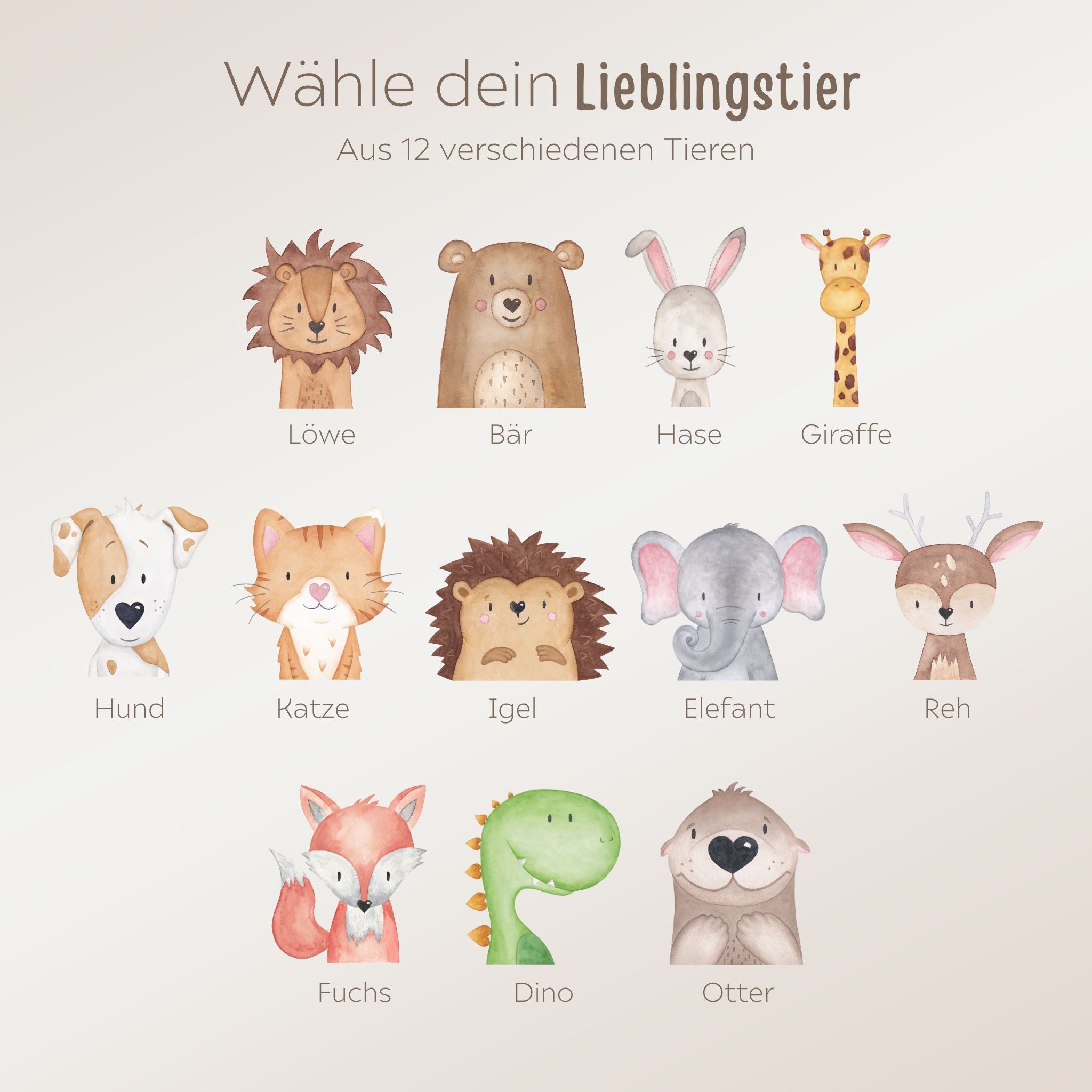 Kapuzenhandtuch Baumwolle "Tier" (gerade Schrift) personalisiert - wunderwunsch