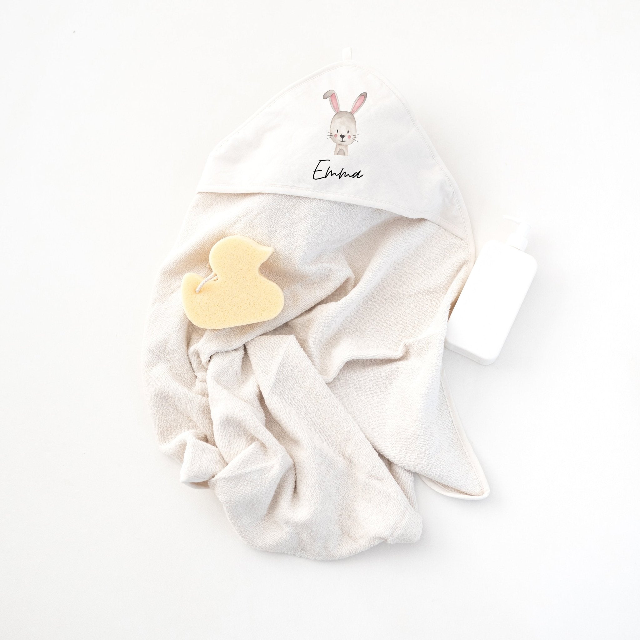 Kapuzenhandtuch Baumwolle "Tier" (geschwungene Schrift) personalisiert - wunderwunsch