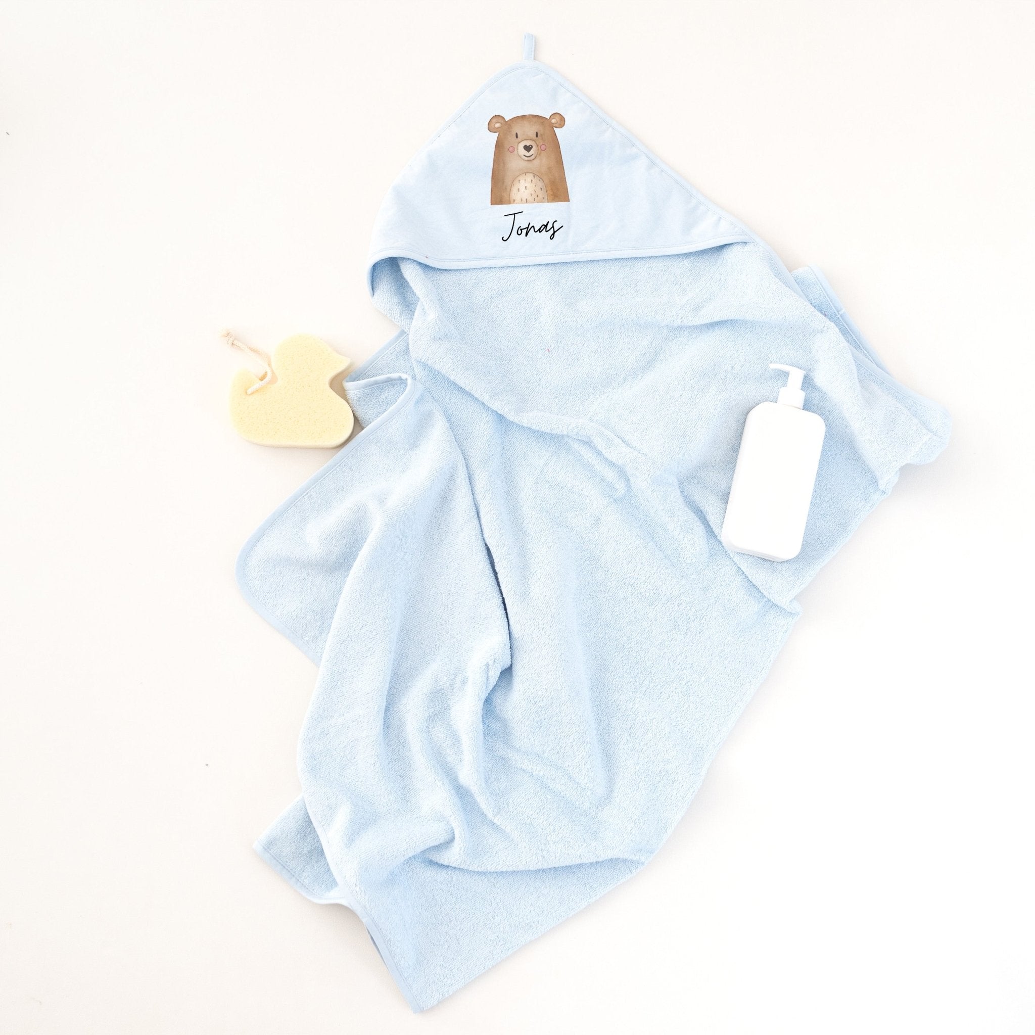 Kapuzenhandtuch Baumwolle "Tier" (geschwungene Schrift) personalisiert - wunderwunsch