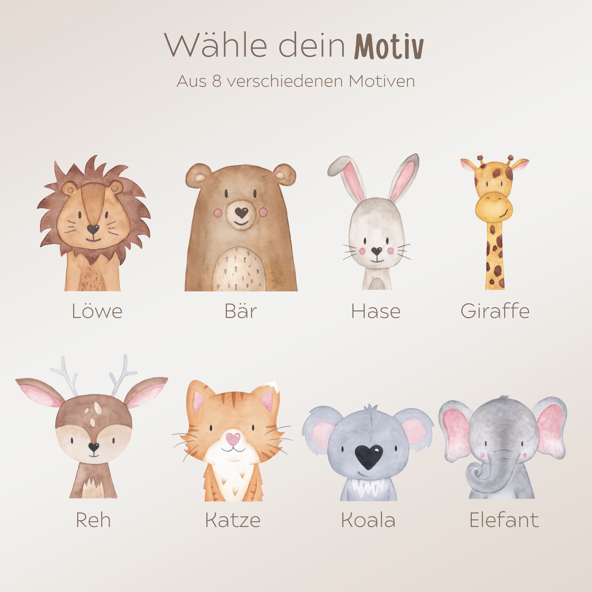 Kapuzenhandtuch Baumwolle "Tier" (geschwungene Schrift) personalisiert - wunderwunsch