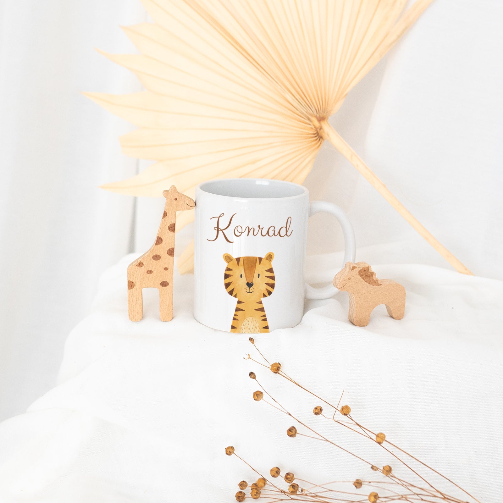 Keramik Kindertasse personalisiert - Tier Aquarell - wunderwunsch