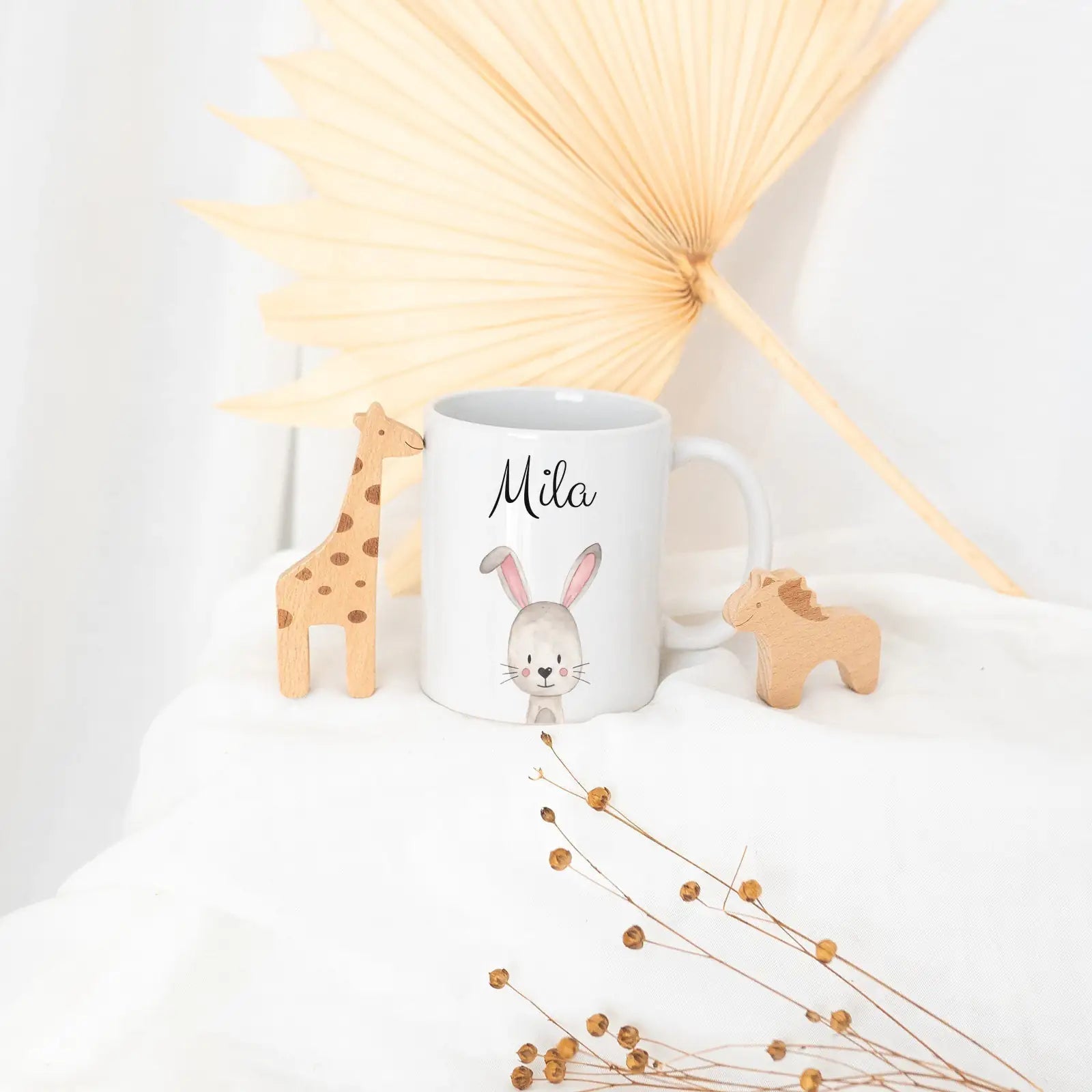 Keramik Kindertasse personalisiert - Tier Aquarell - wunderwunsch