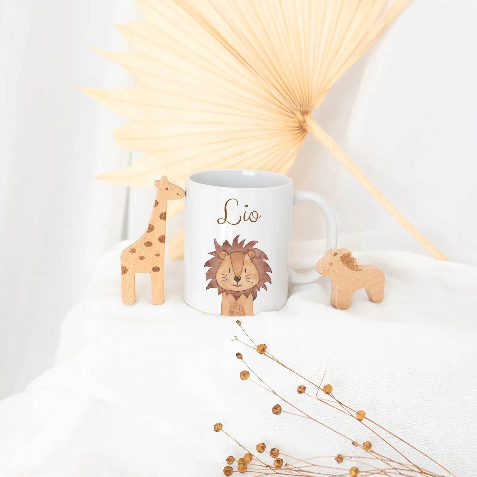 Keramik Kindertasse personalisiert - Tier Aquarell - wunderwunsch