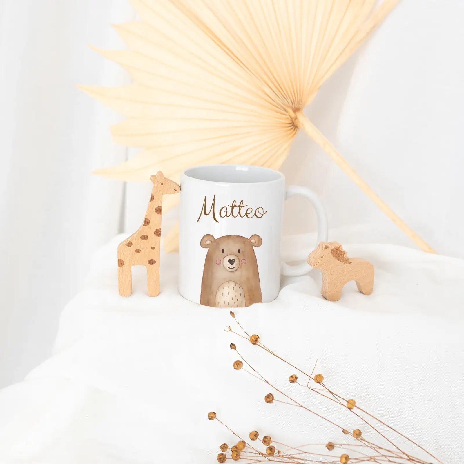 Keramik Kindertasse personalisiert - Tier Aquarell - wunderwunsch