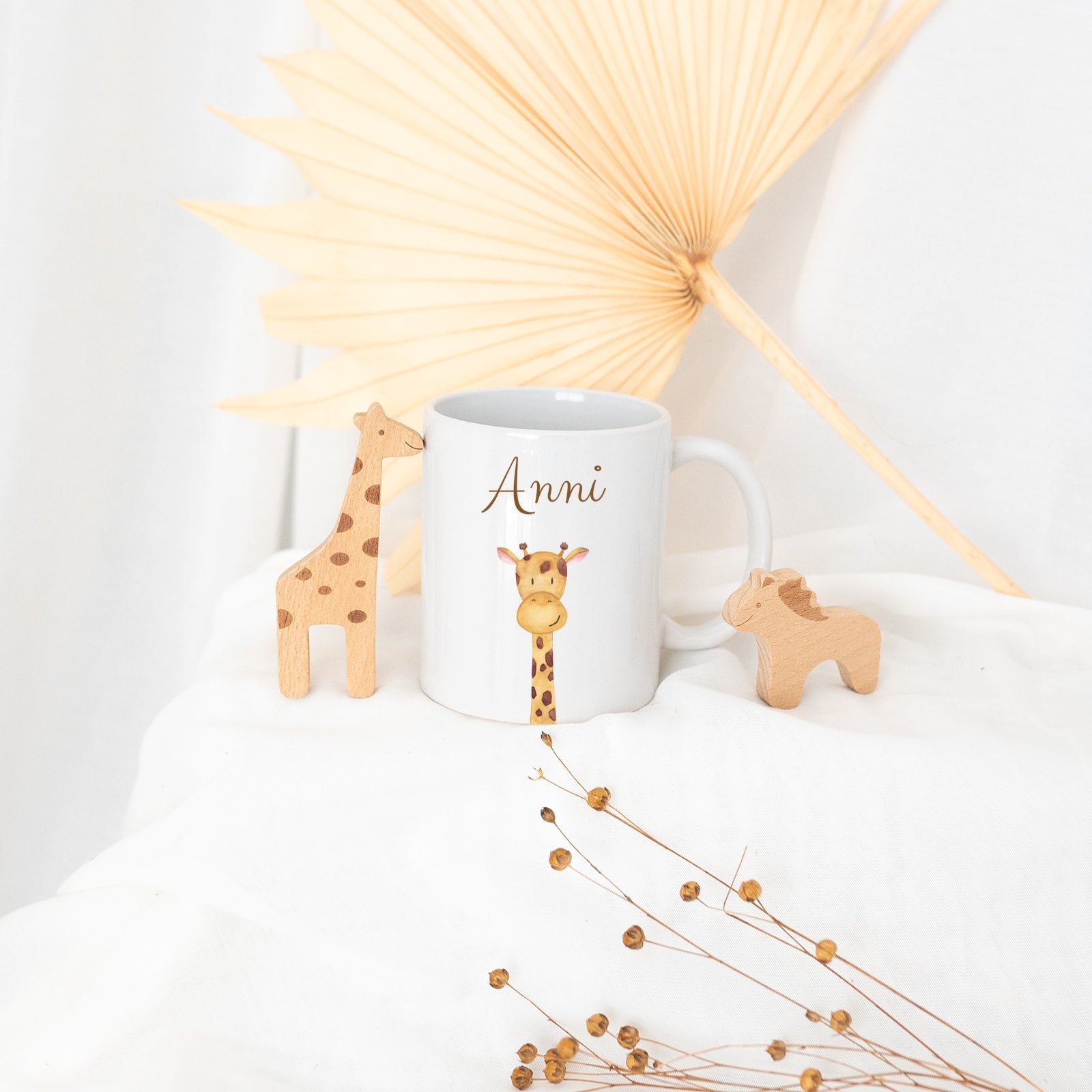 Keramik Kindertasse personalisiert - Tier Aquarell - wunderwunsch