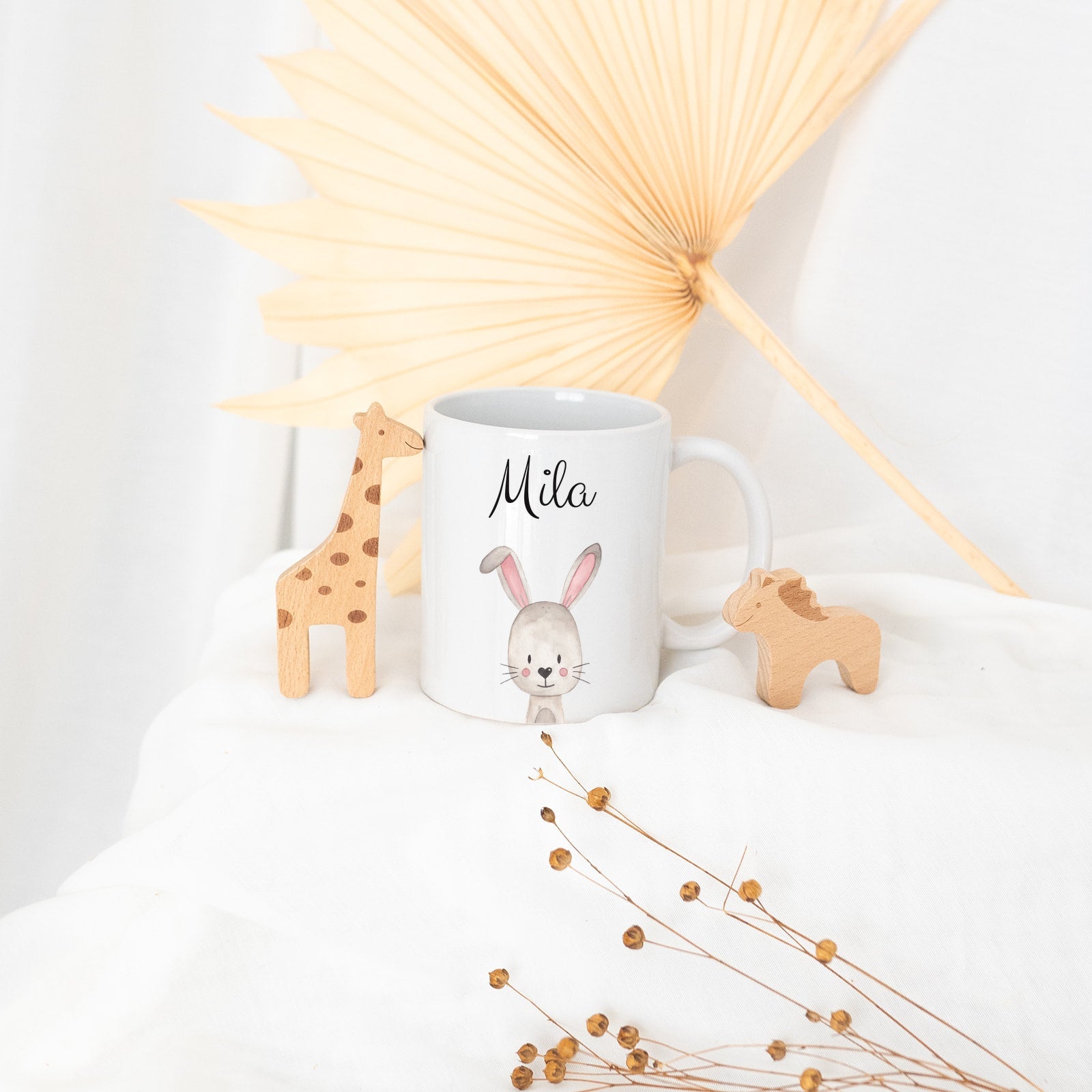 Keramik Kindertasse personalisiert - Tier Aquarell - wunderwunsch