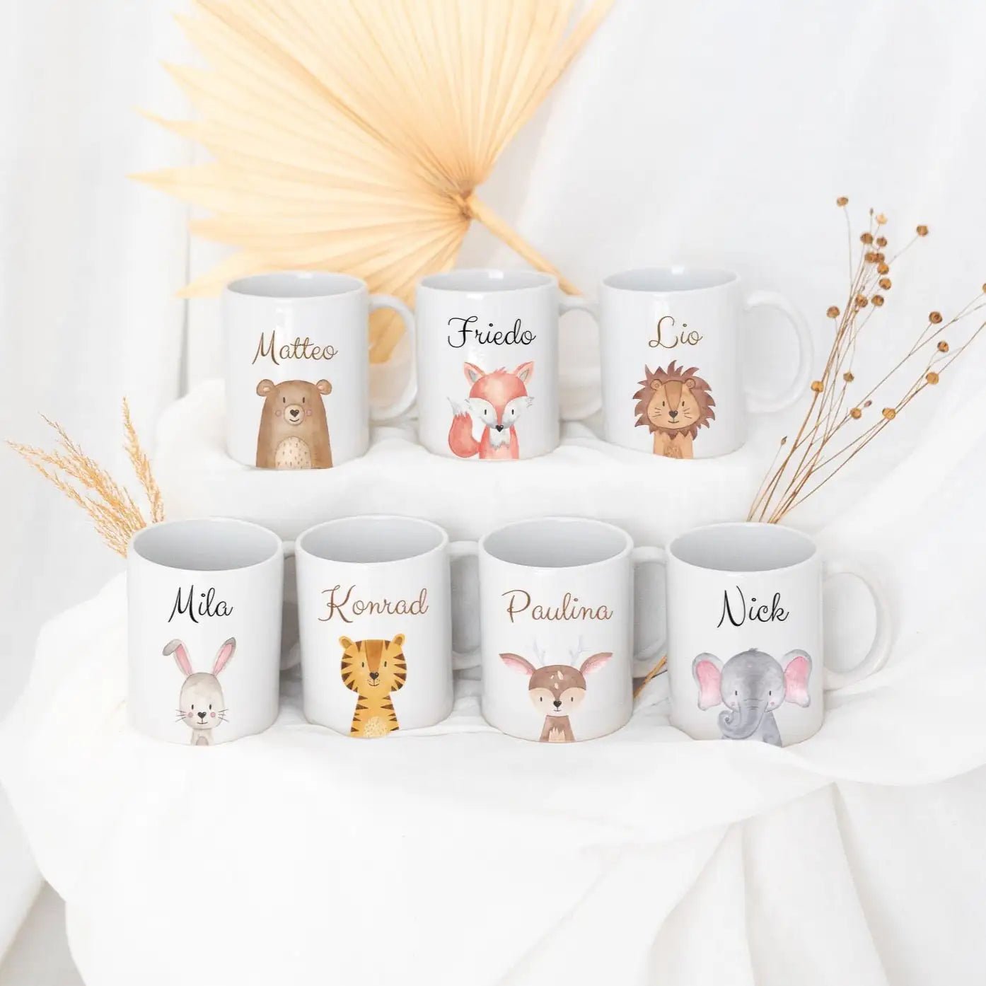 Keramik Kindertasse personalisiert - Tier Aquarell - wunderwunsch