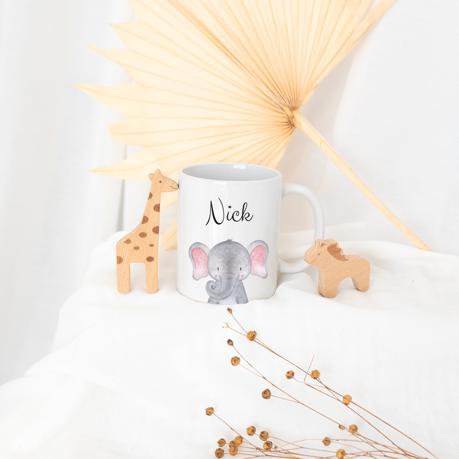 Keramik Kindertasse personalisiert - Tier Aquarell - wunderwunsch