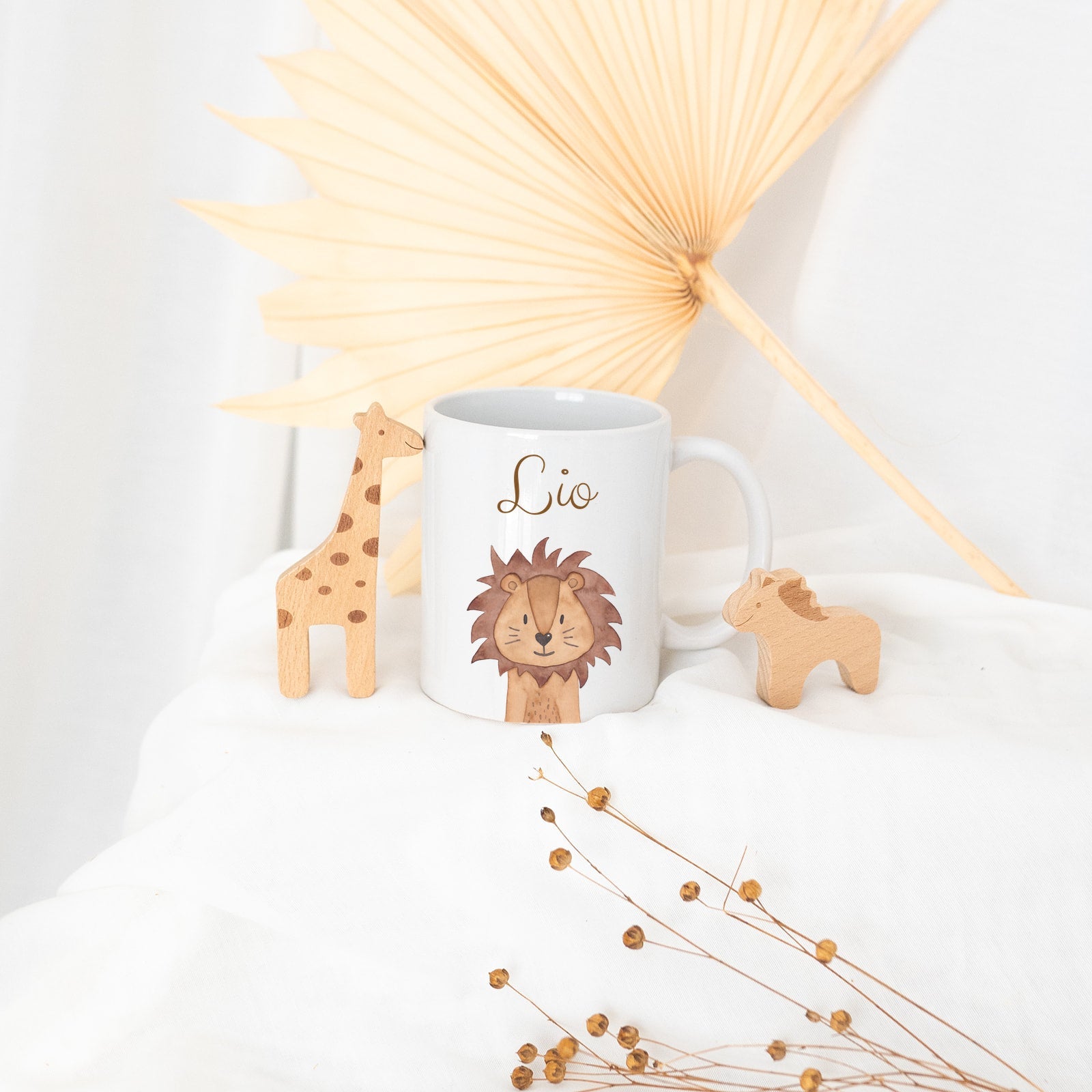 Keramik Kindertasse personalisiert - Tier Aquarell - wunderwunsch