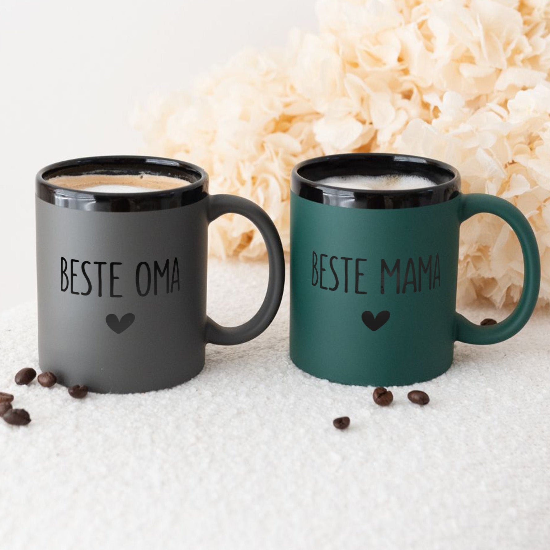 Keramikbecher Grau oder Grün - Name und Herz - wunderwunsch