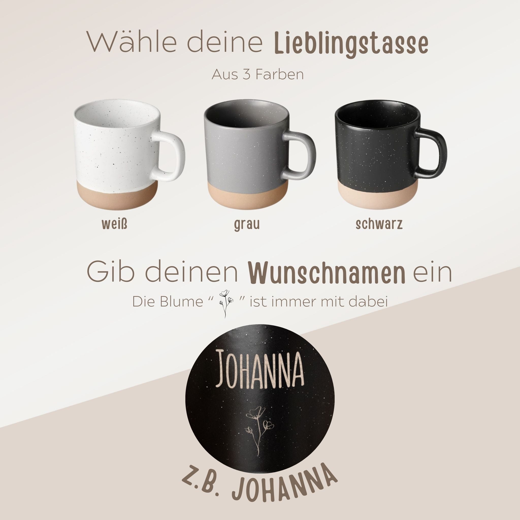 Keramikbecher Steingut - Name und Blume - wunderwunsch