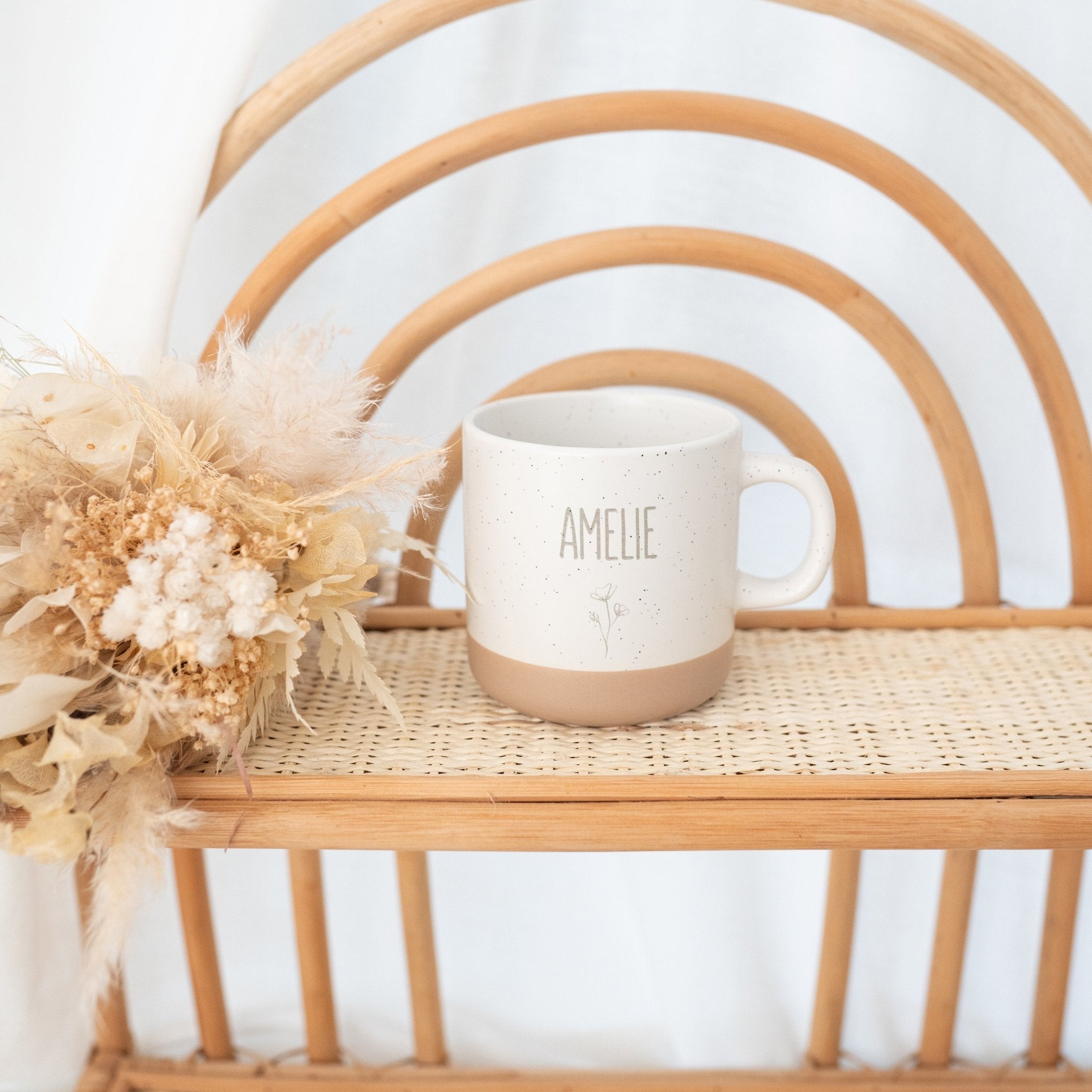 Keramikbecher Steingut - Name und Blume - wunderwunsch