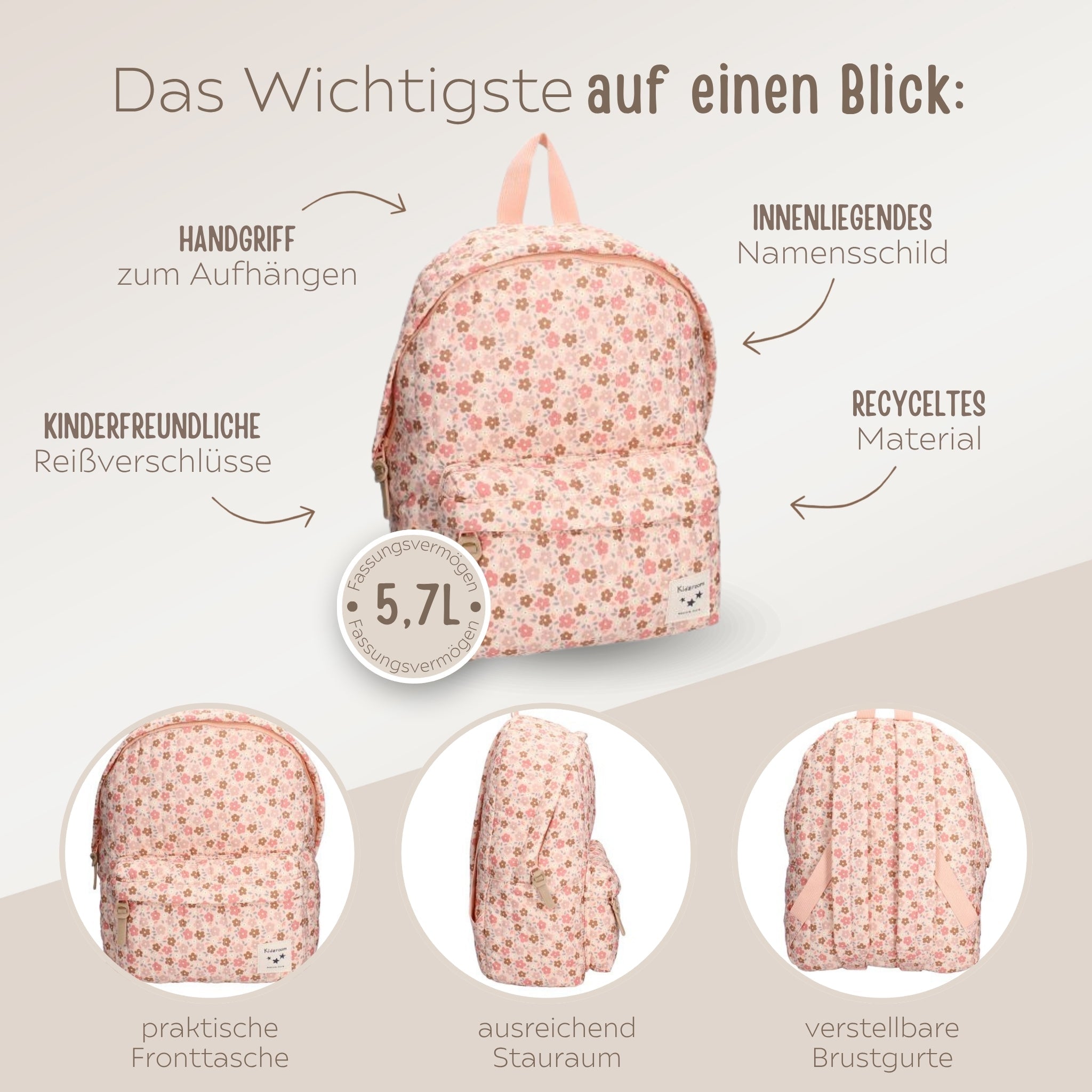KIDZROOM Mädchen Rucksack personalisierbar - wunderwunsch