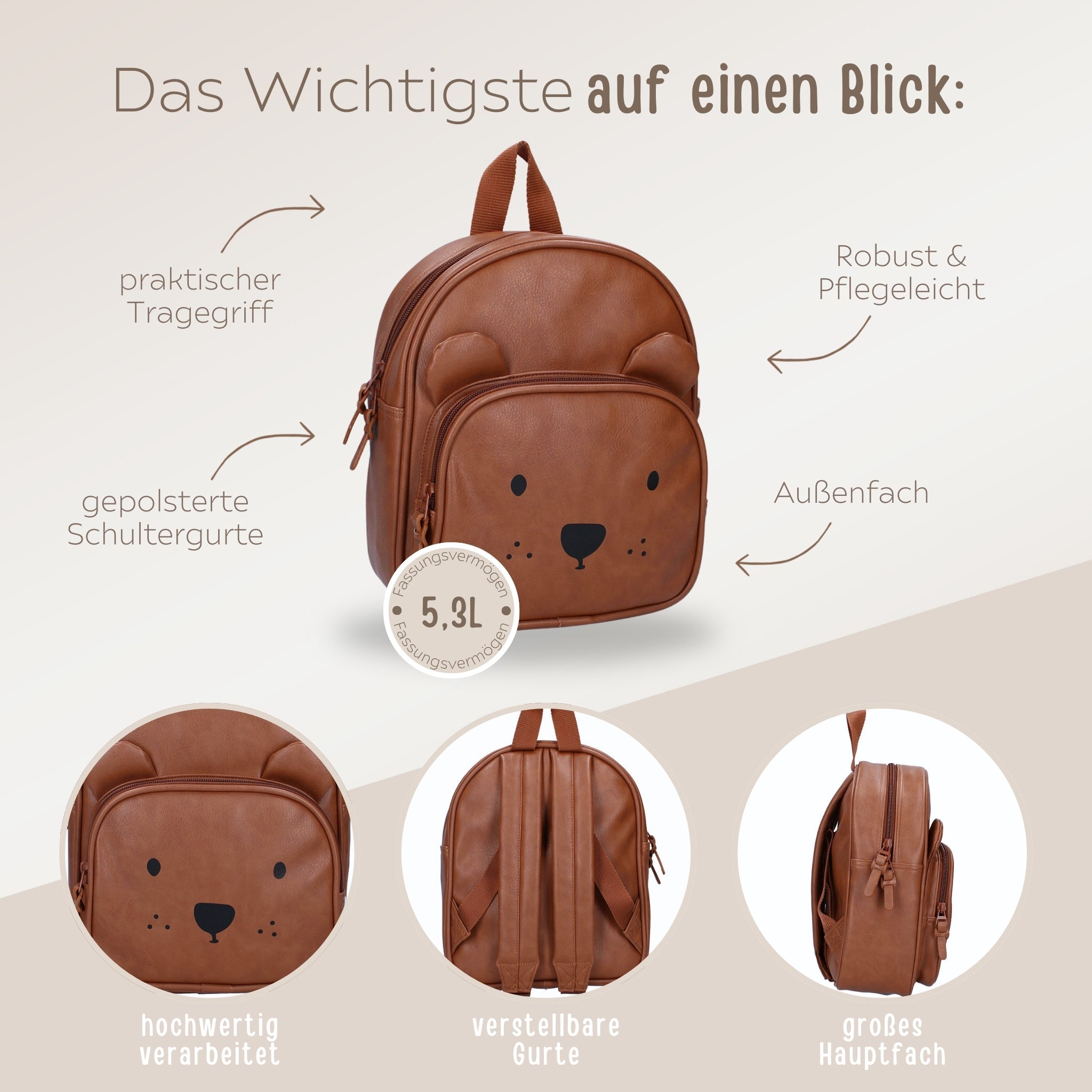KIDZROOM Teddy Rucksack Leder - wunderwunsch