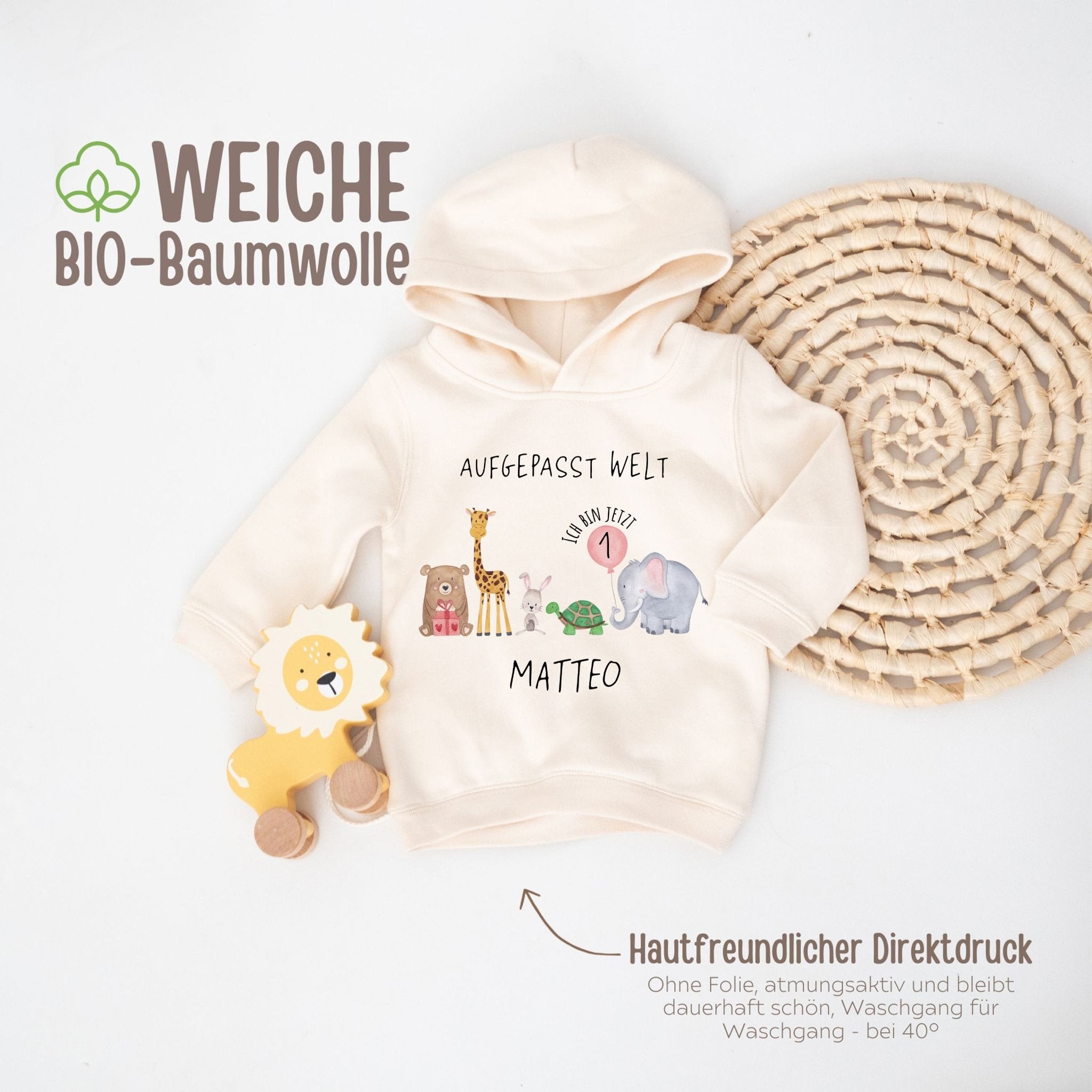 Kinder Hoodie "Geburtstagstiere" personalisiert - wunderwunsch