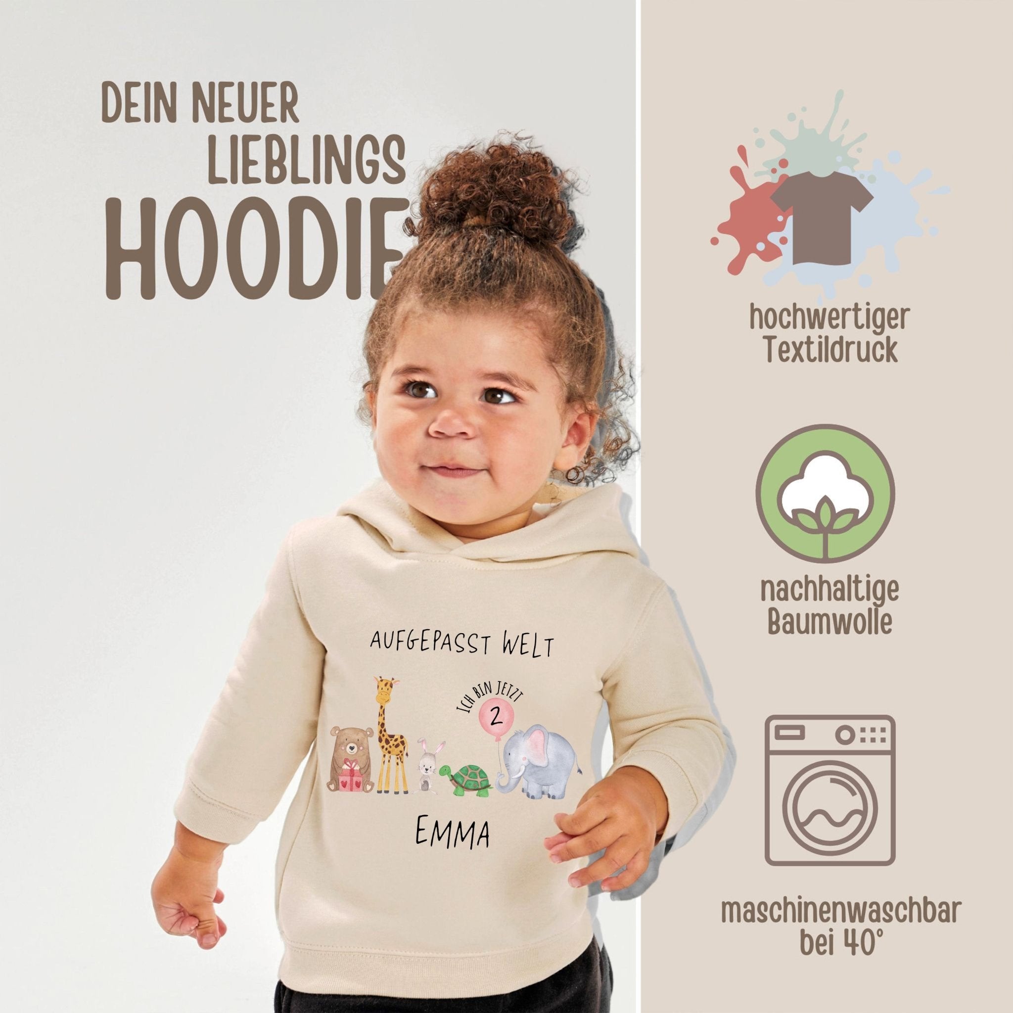 Kinder Hoodie "Geburtstagstiere" personalisiert - wunderwunsch
