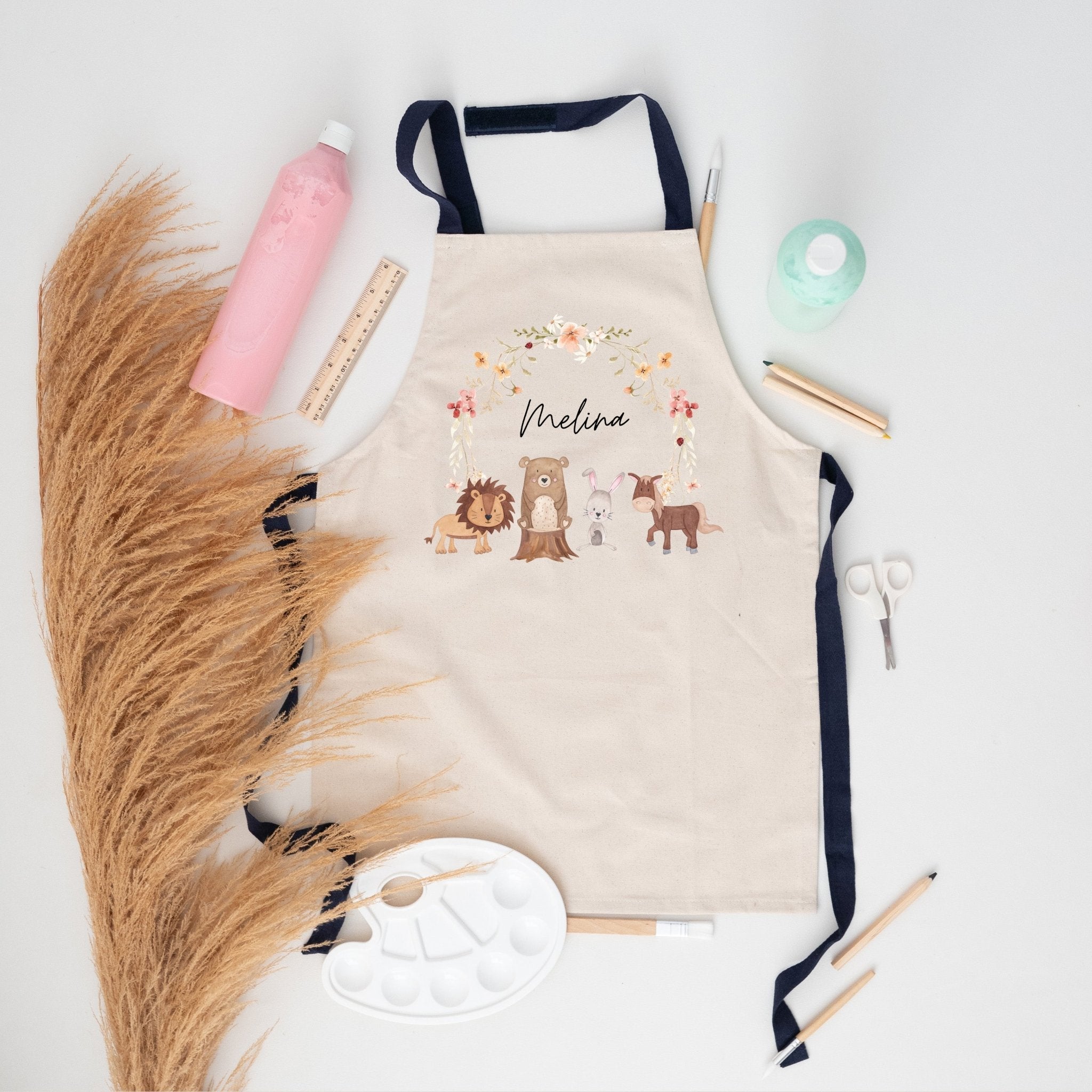 Kinder Schürze Pastell "Blumenkreis Tiere" personalisiert - wunderwunsch
