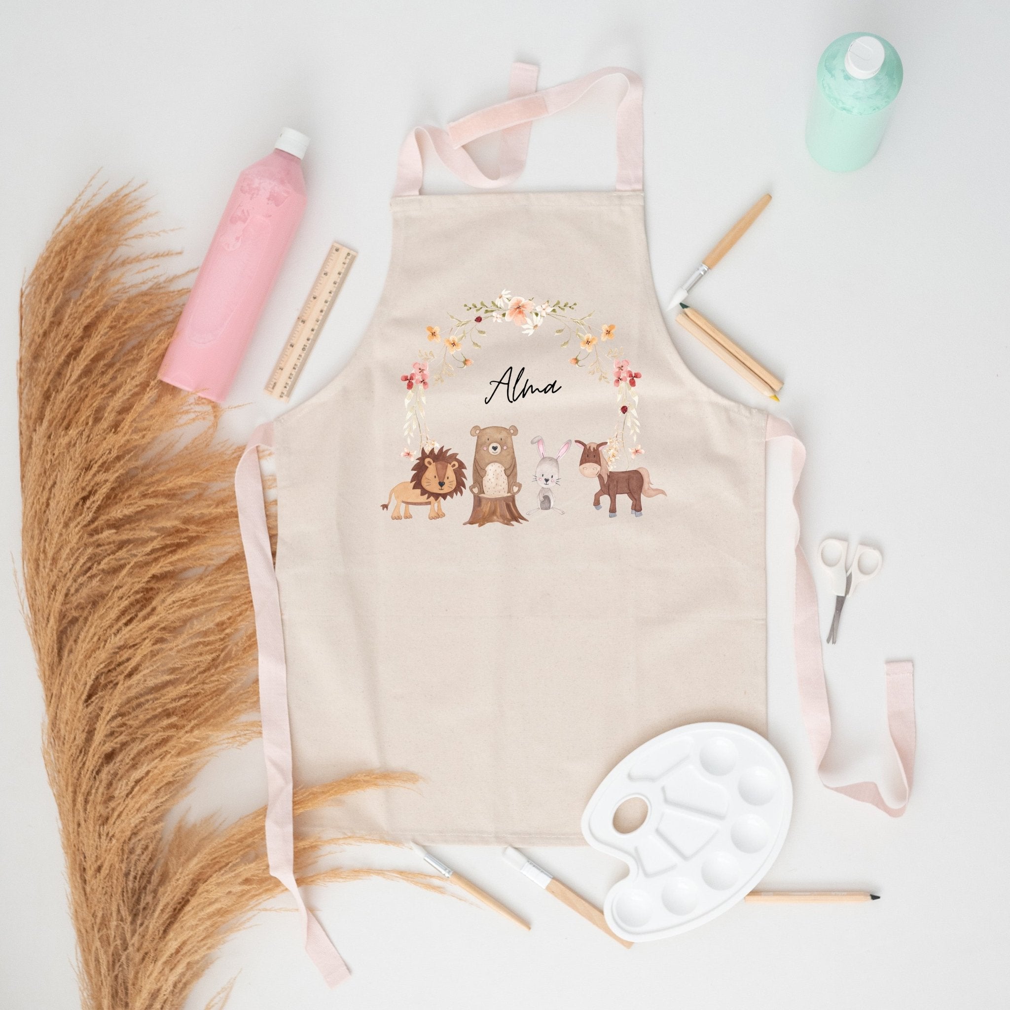 Kinder Schürze Pastell "Blumenkreis Tiere" personalisiert - wunderwunsch