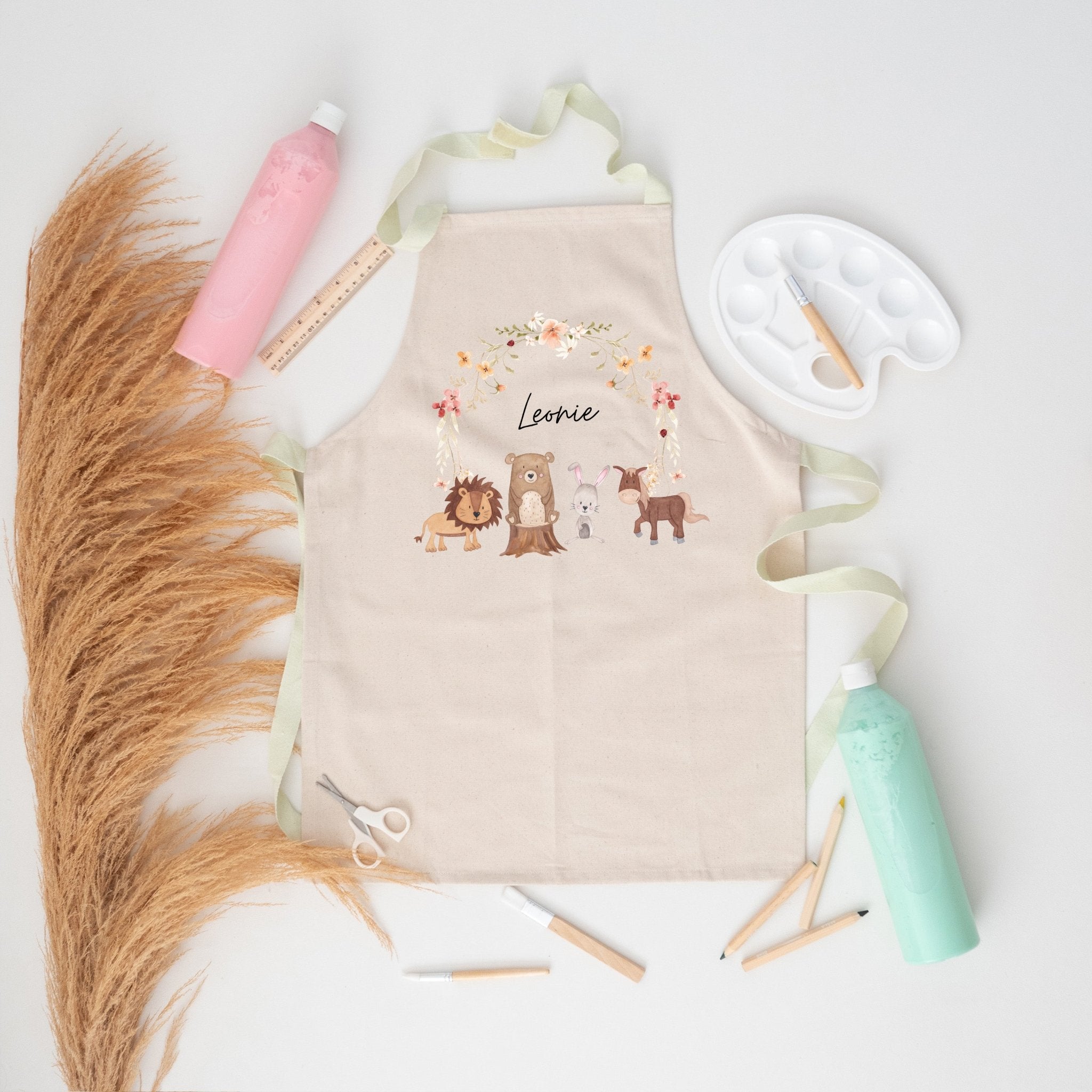 Kinder Schürze Pastell "Blumenkreis Tiere" personalisiert - wunderwunsch