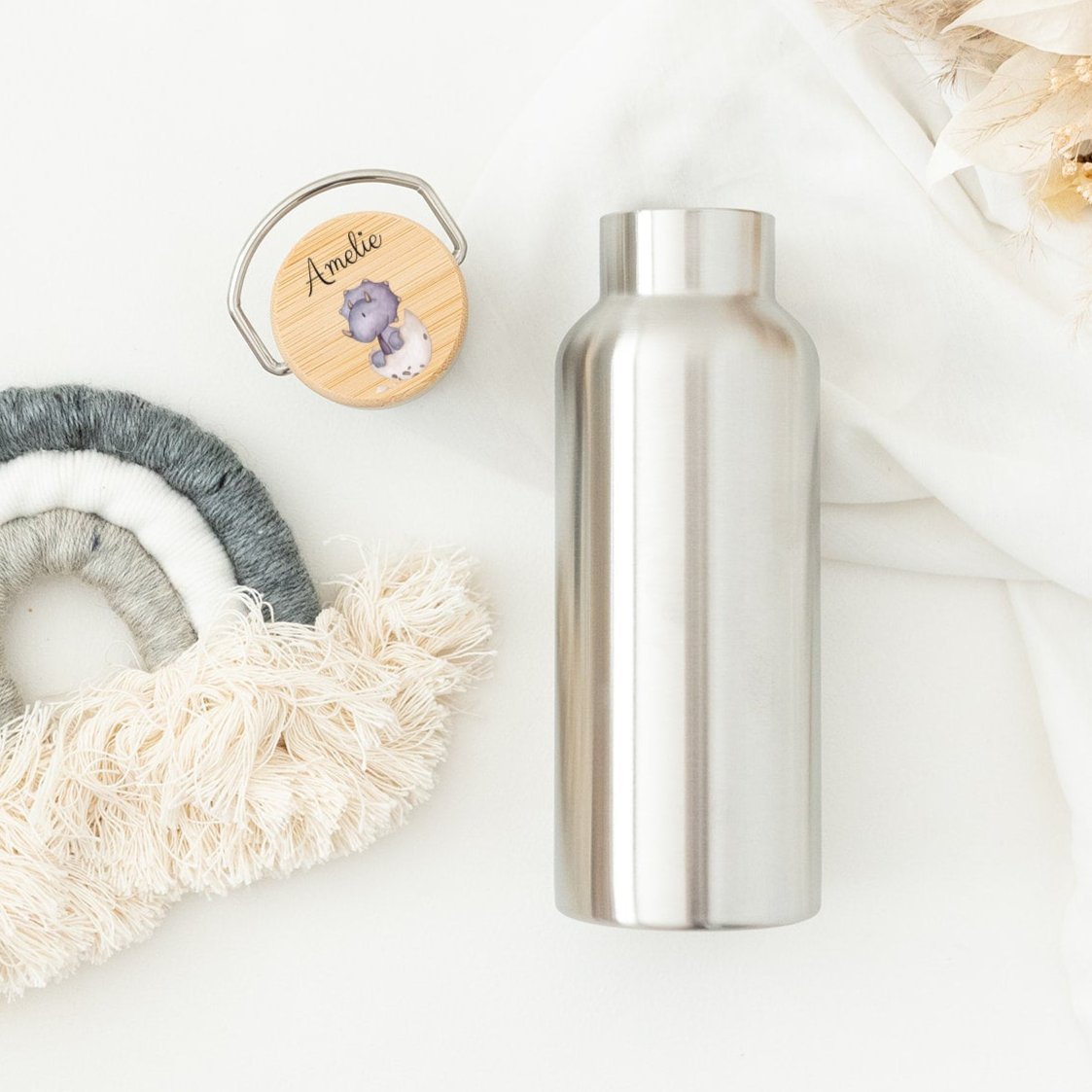 Kinder Trinkflasche Edelstahl personalisiert - Dinosaurier Aquarell - wunderwunsch