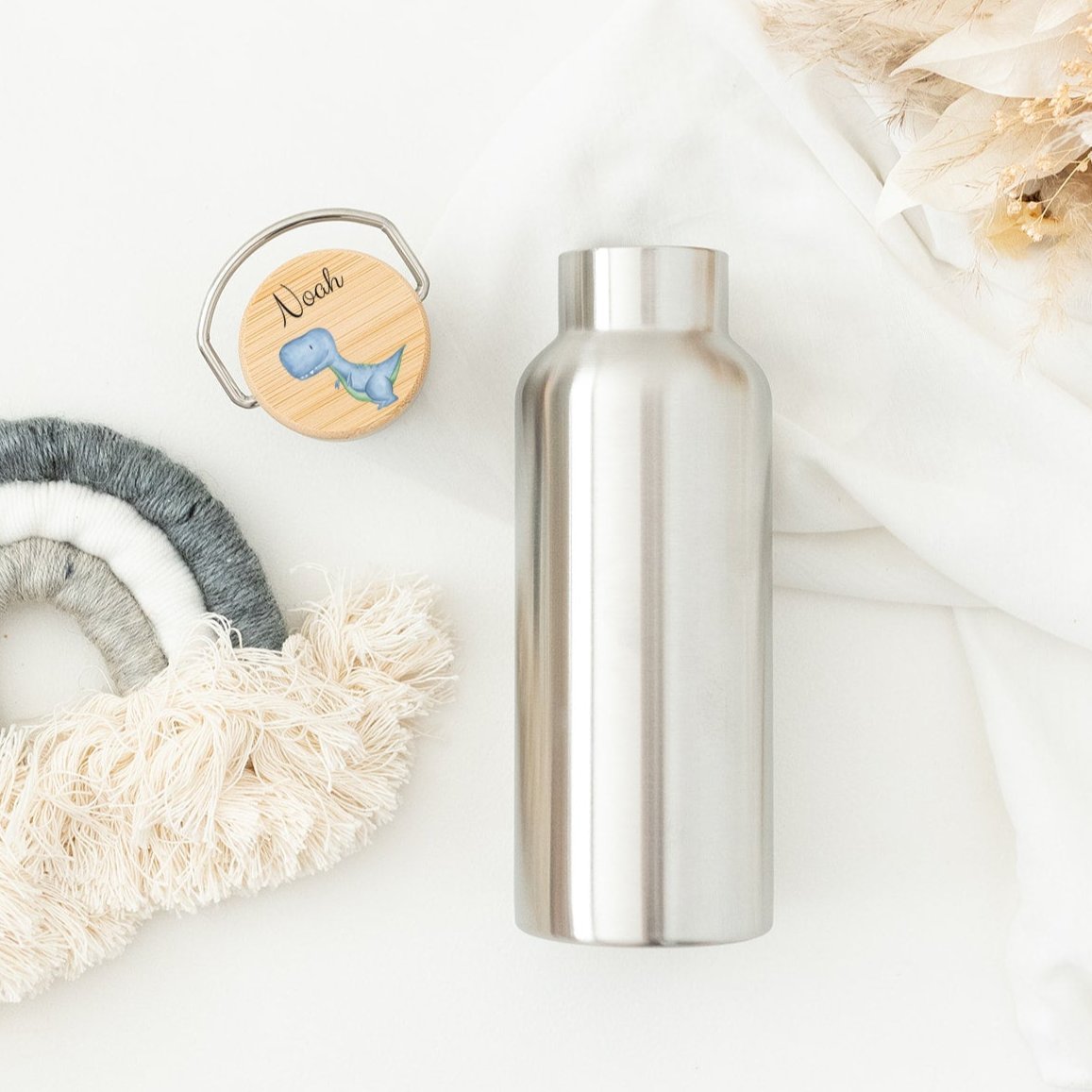 Kinder Trinkflasche Edelstahl personalisiert - Dinosaurier Aquarell - wunderwunsch