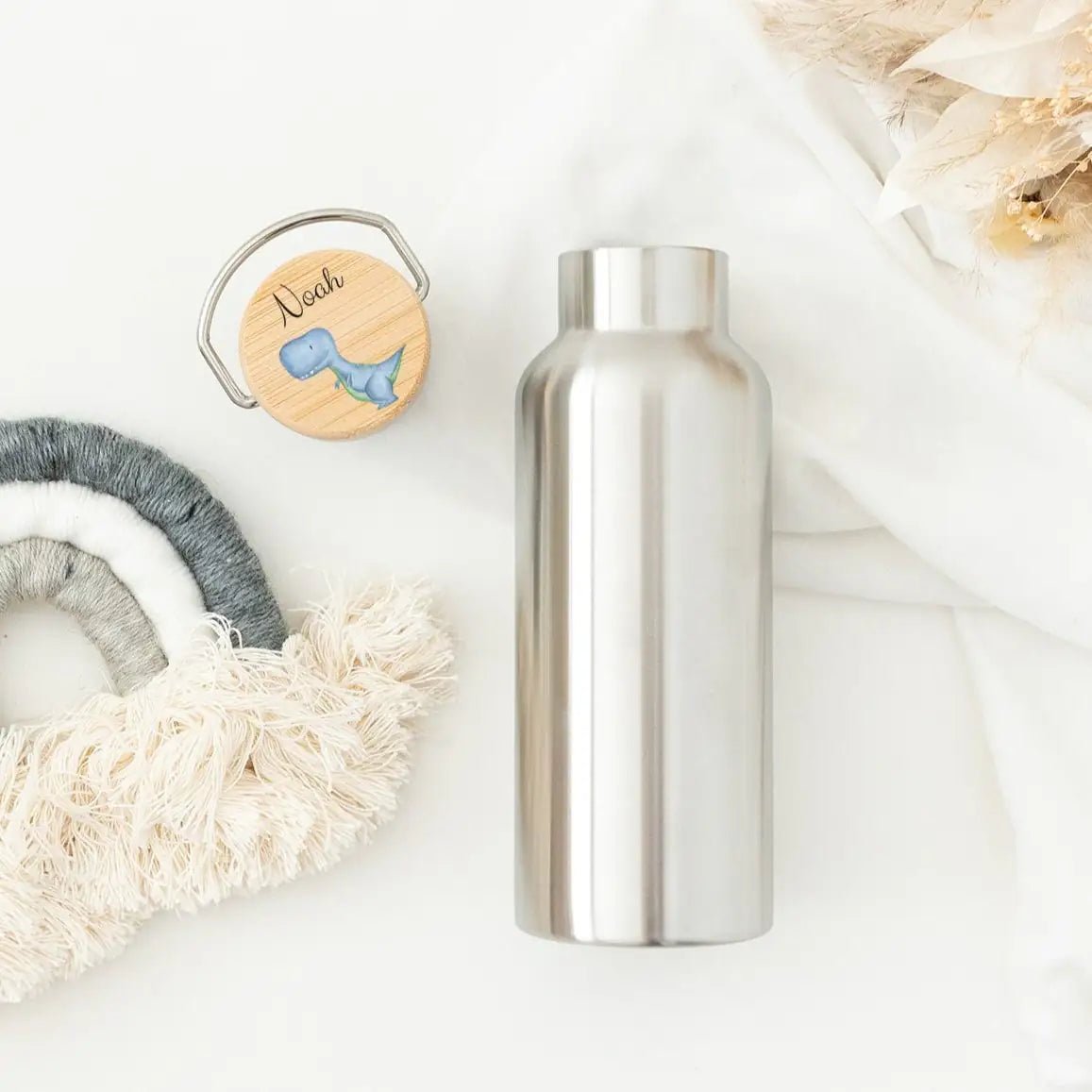 Kinder Trinkflasche Edelstahl personalisiert - Dinosaurier Aquarell - wunderwunsch