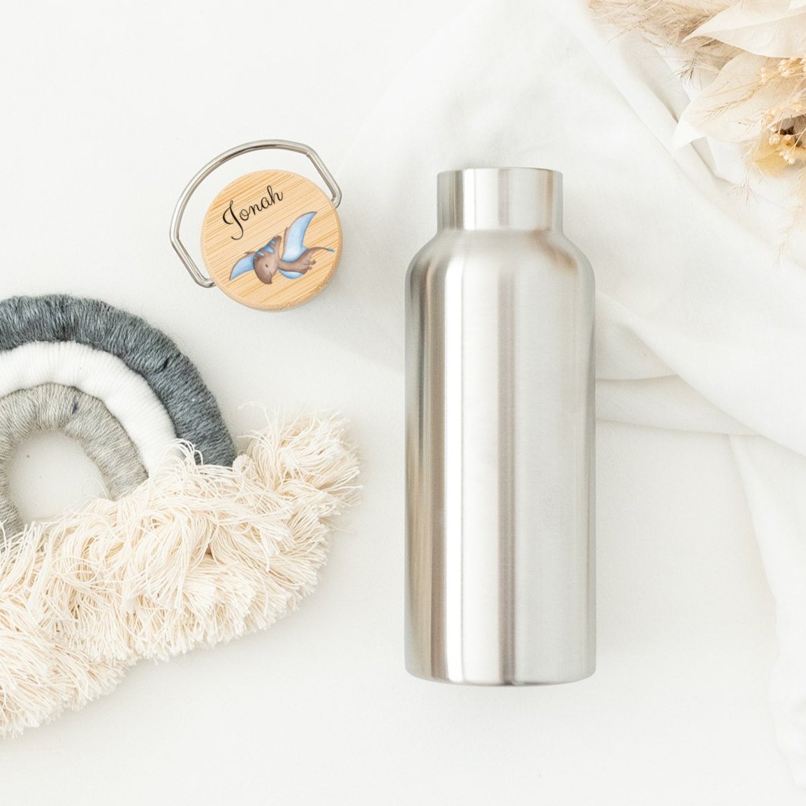 Kinder Trinkflasche Edelstahl personalisiert - Dinosaurier Aquarell - wunderwunsch