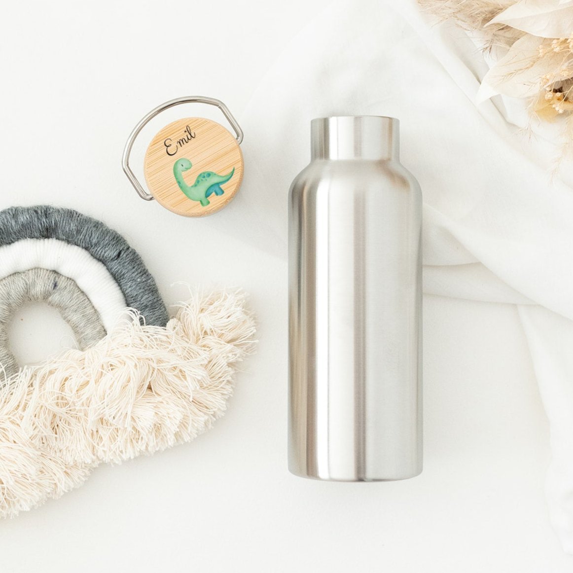 Kinder Trinkflasche Edelstahl personalisiert - Dinosaurier Aquarell - wunderwunsch