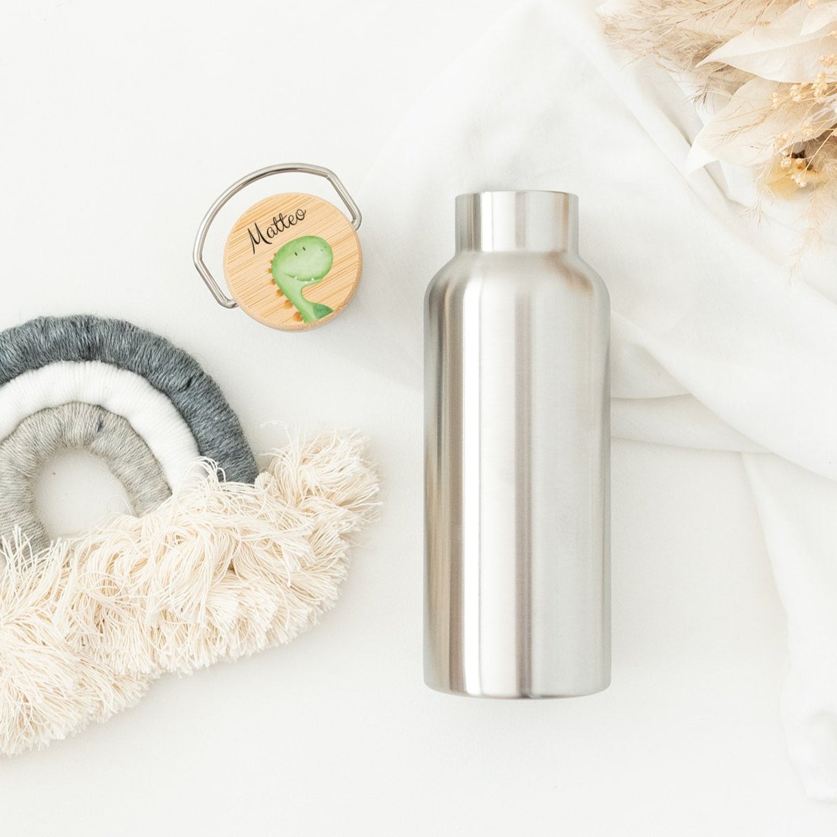 Kinder Trinkflasche Edelstahl personalisiert - Tier Aquarell - wunderwunsch