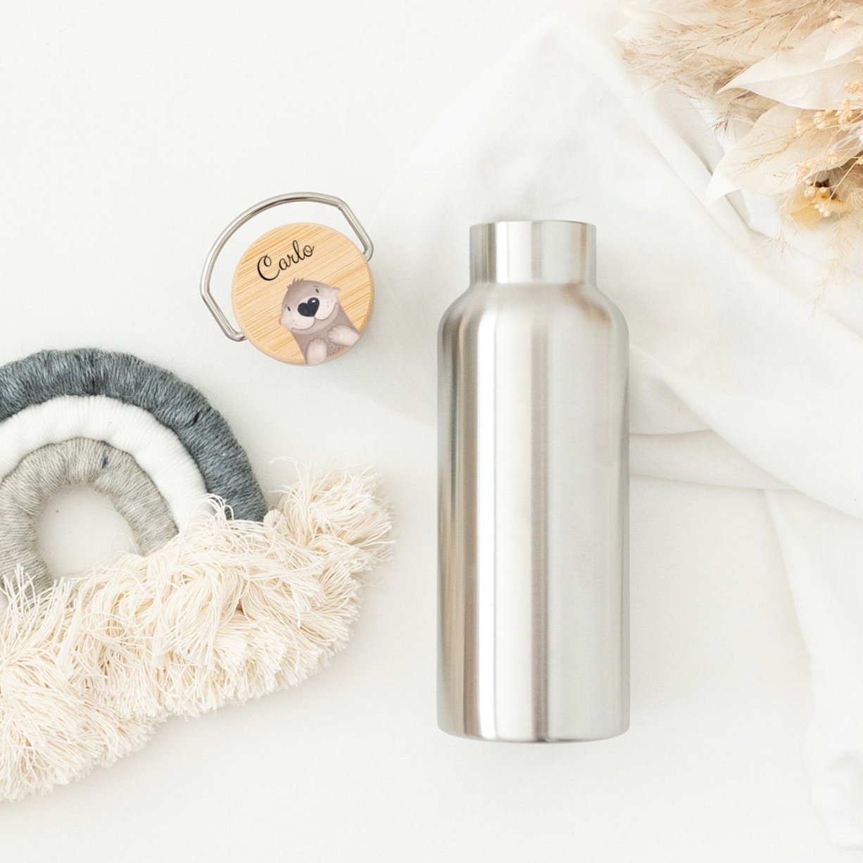 Kinder Trinkflasche Edelstahl personalisiert - Tier Aquarell - wunderwunsch