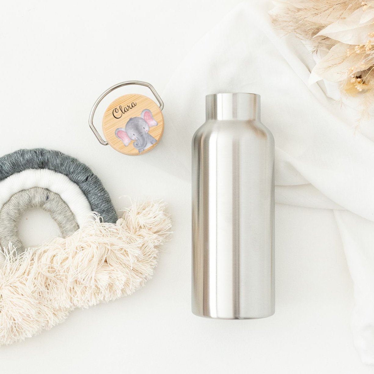 Kinder Trinkflasche Edelstahl personalisiert - Tier Aquarell - wunderwunsch