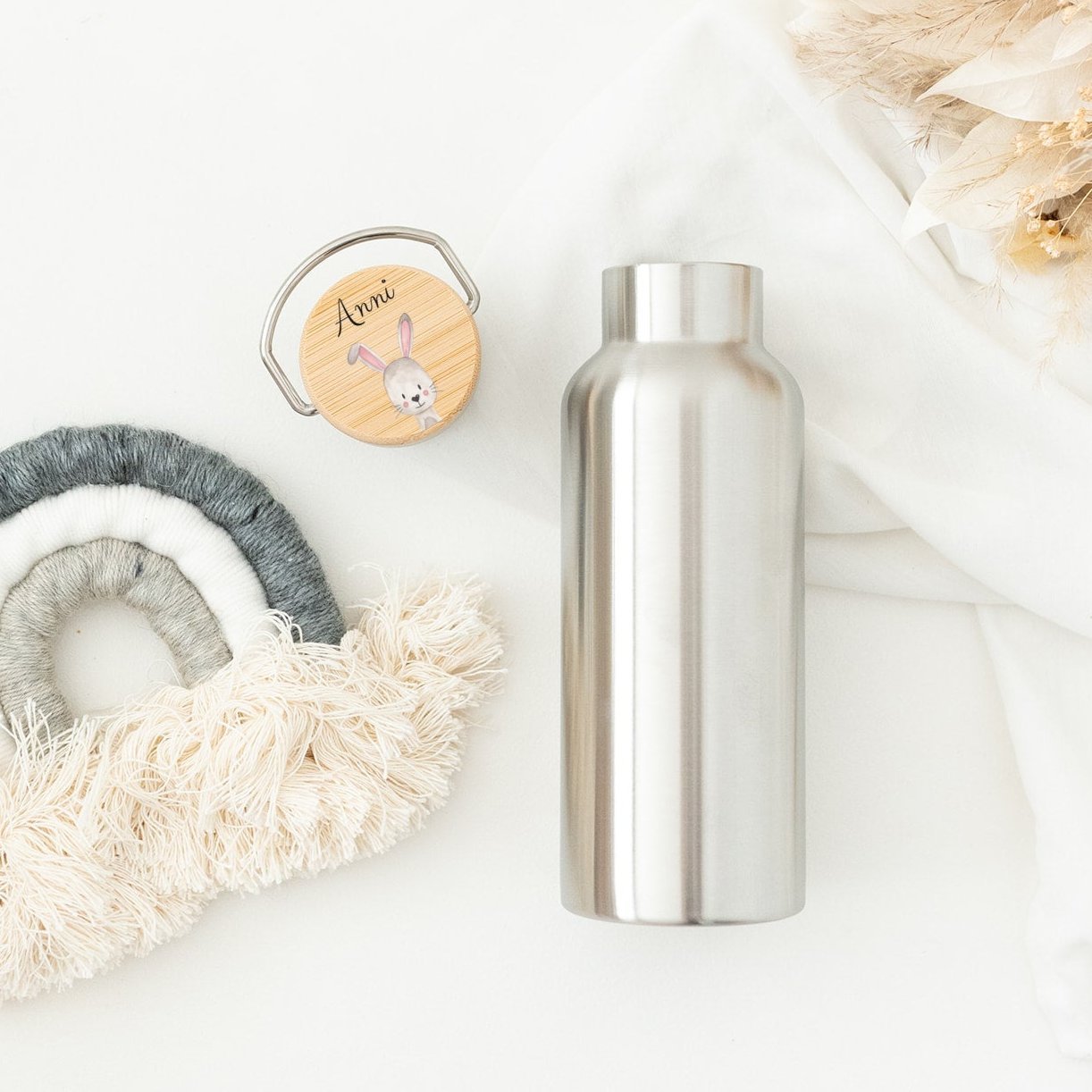 Kinder Trinkflasche Edelstahl personalisiert - Tier Aquarell - wunderwunsch