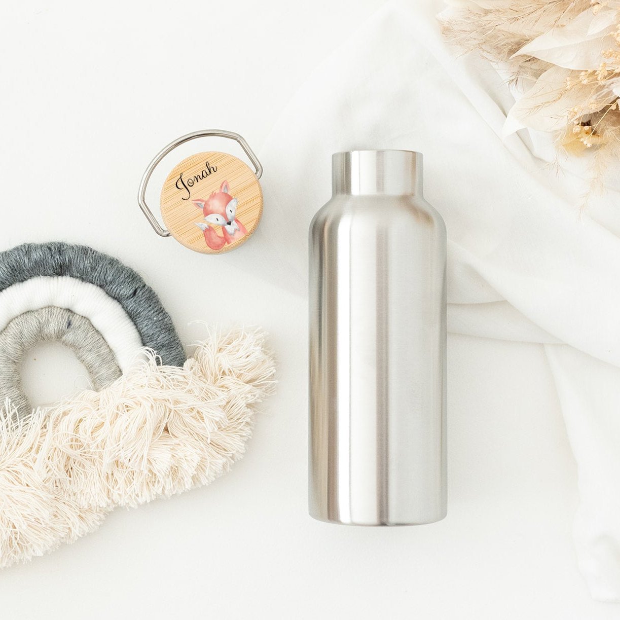 Kinder Trinkflasche Edelstahl personalisiert - Tier Aquarell - wunderwunsch