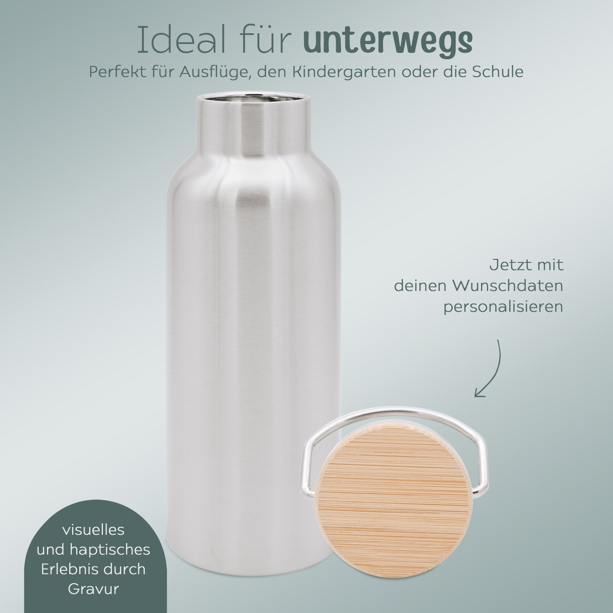 Kinder Trinkflasche Edelstahl personalisiert - Tier Aquarell - wunderwunsch