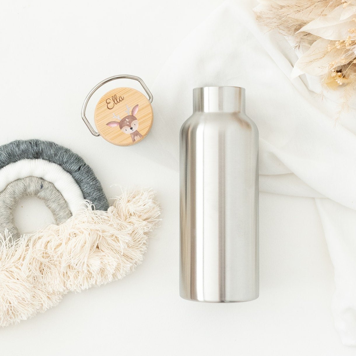 Kinder Trinkflasche Edelstahl personalisiert - Tier Aquarell - wunderwunsch