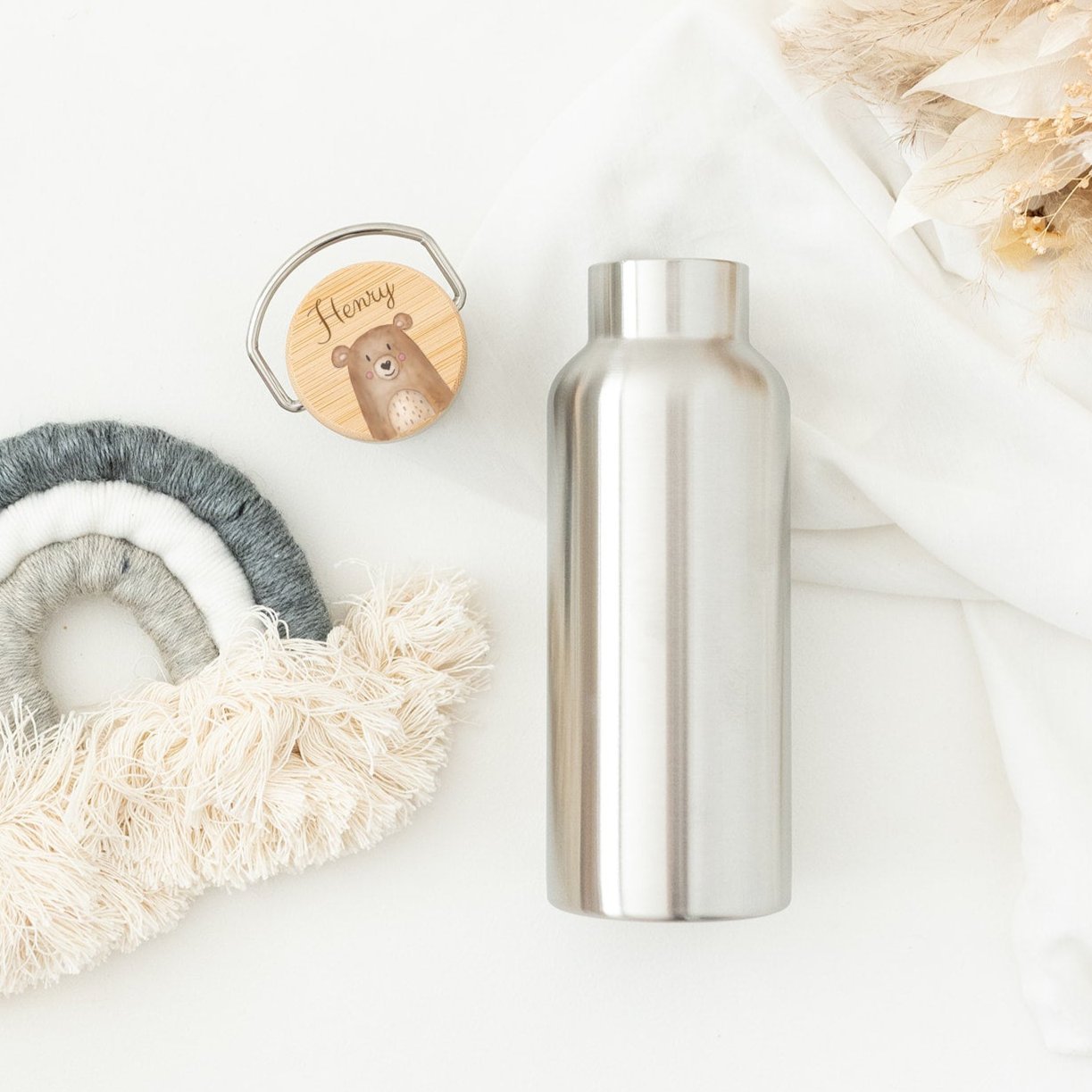 Kinder Trinkflasche Edelstahl personalisiert - Tier Aquarell - wunderwunsch