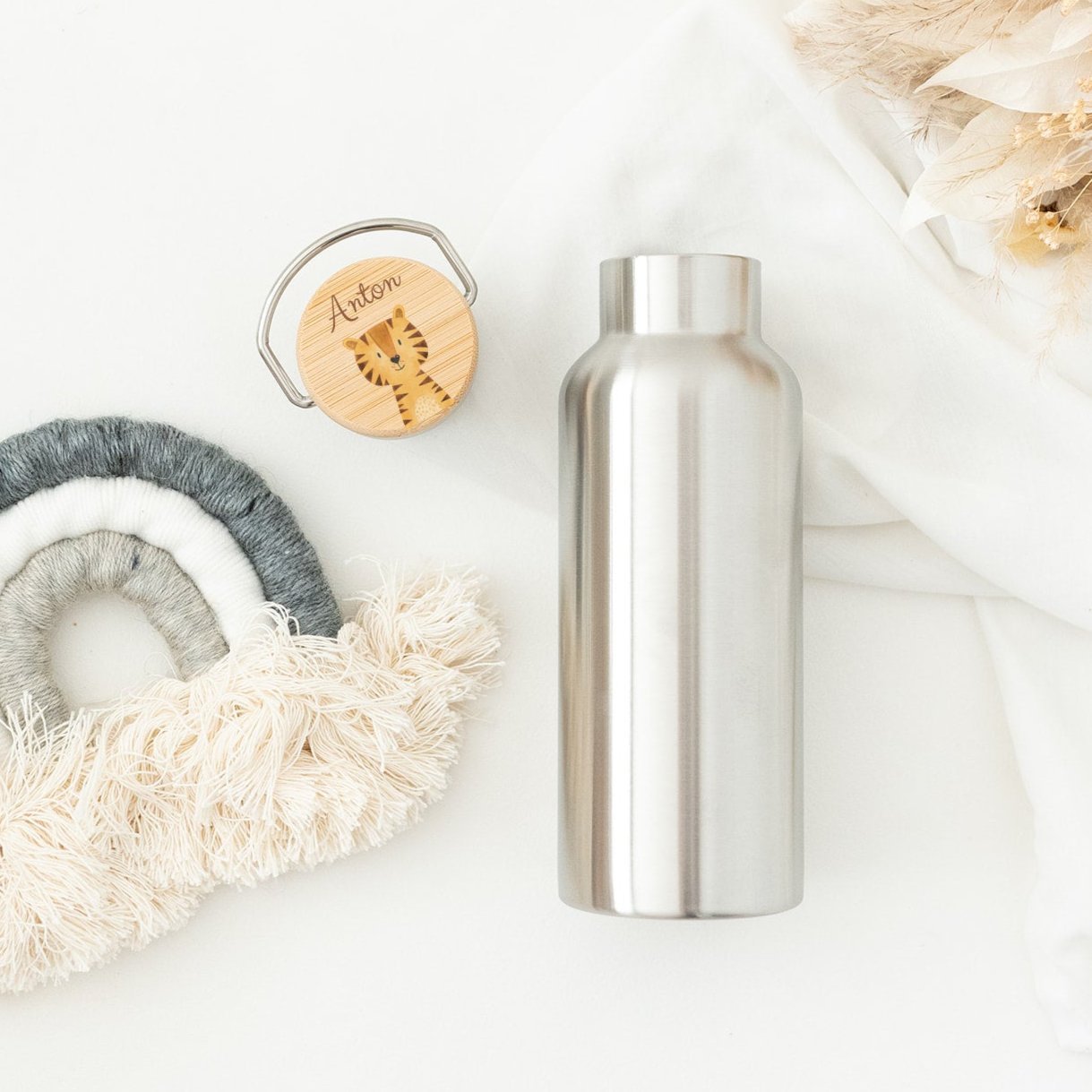 Kinder Trinkflasche Edelstahl personalisiert - Tier Aquarell - wunderwunsch