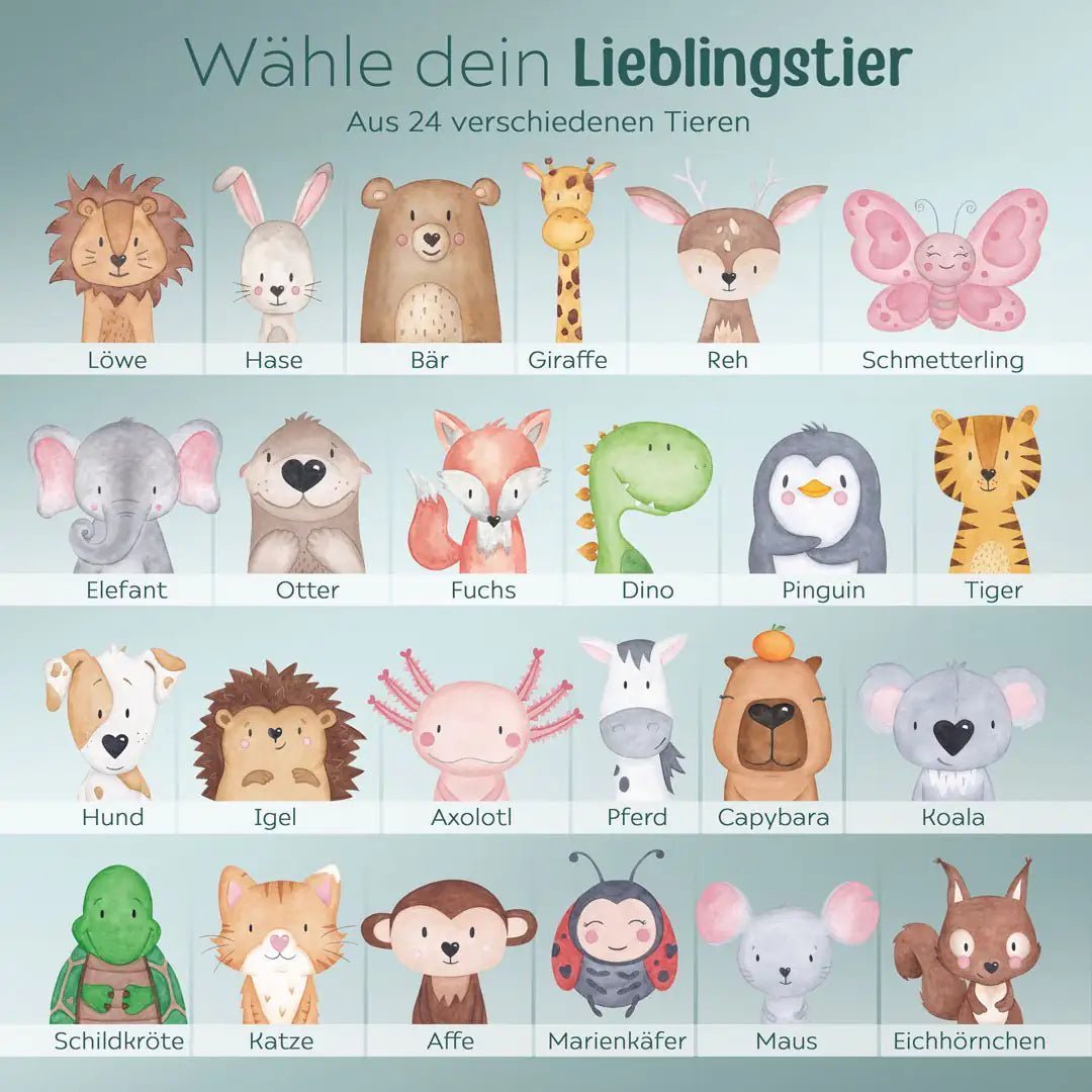 Kinder Trinkflasche weiß mit Trinkhalm personalisiert - Tier Aquarell - wunderwunsch