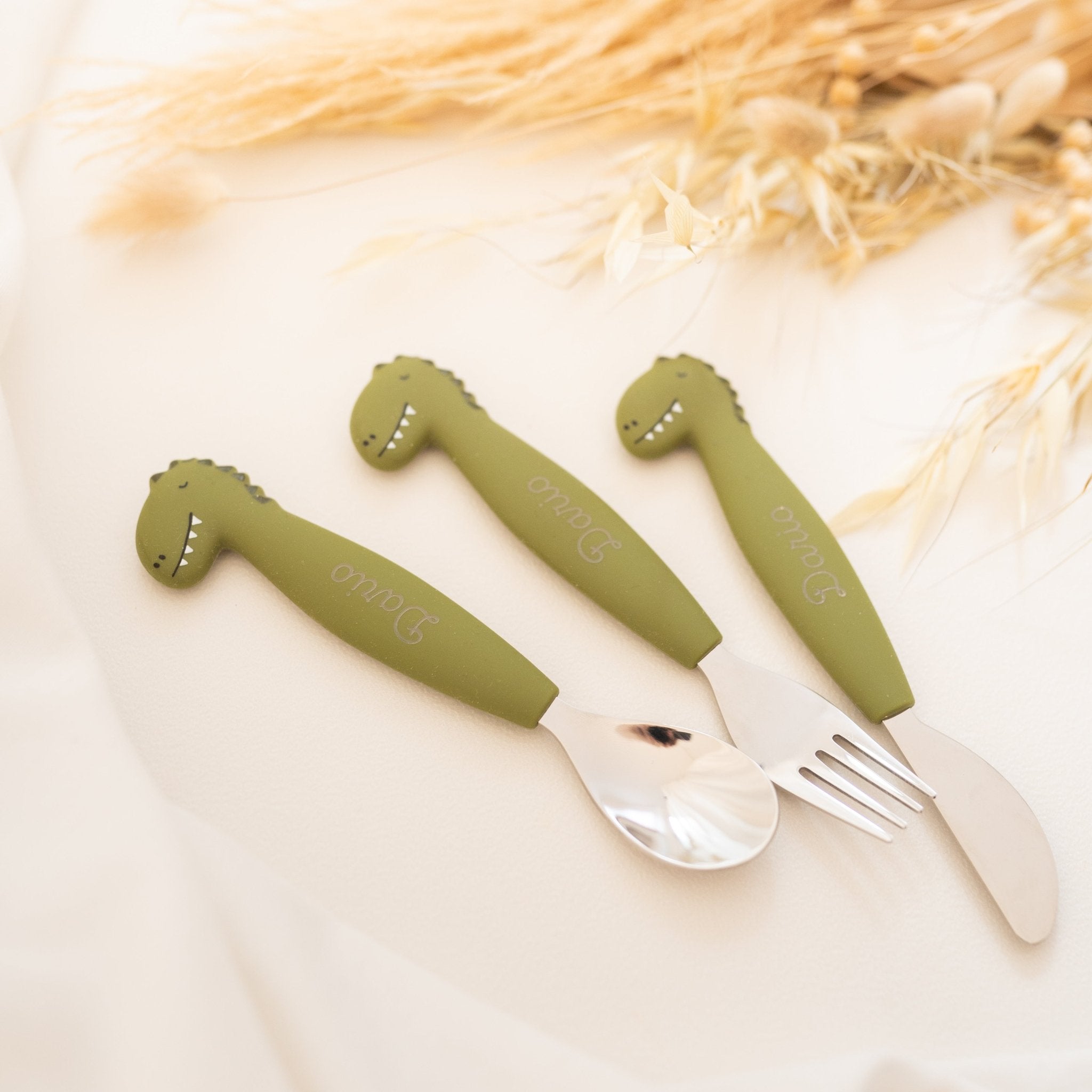 Kinderbesteck Set aus Edelstahl und Silikon - Tier - wunderwunsch