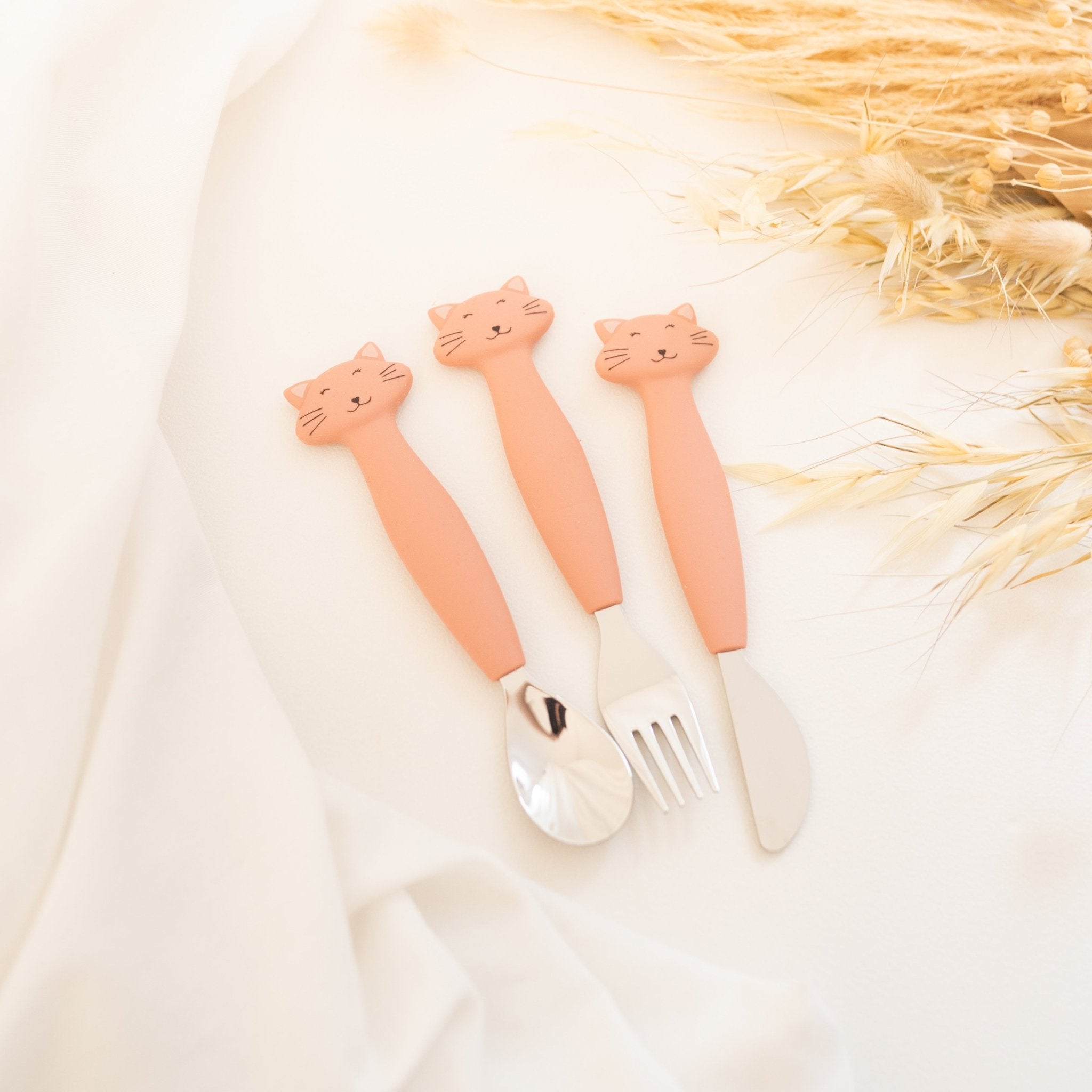 Kinderbesteck Set aus Edelstahl und Silikon - Tier - wunderwunsch